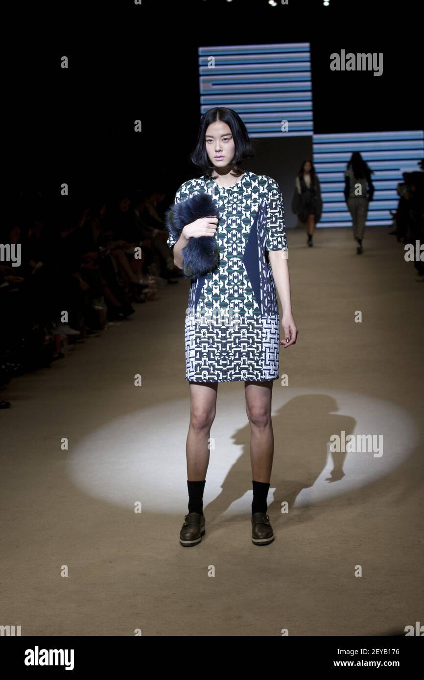 A model wears a creation by South Korean designer Hye Jin Hong during a ...