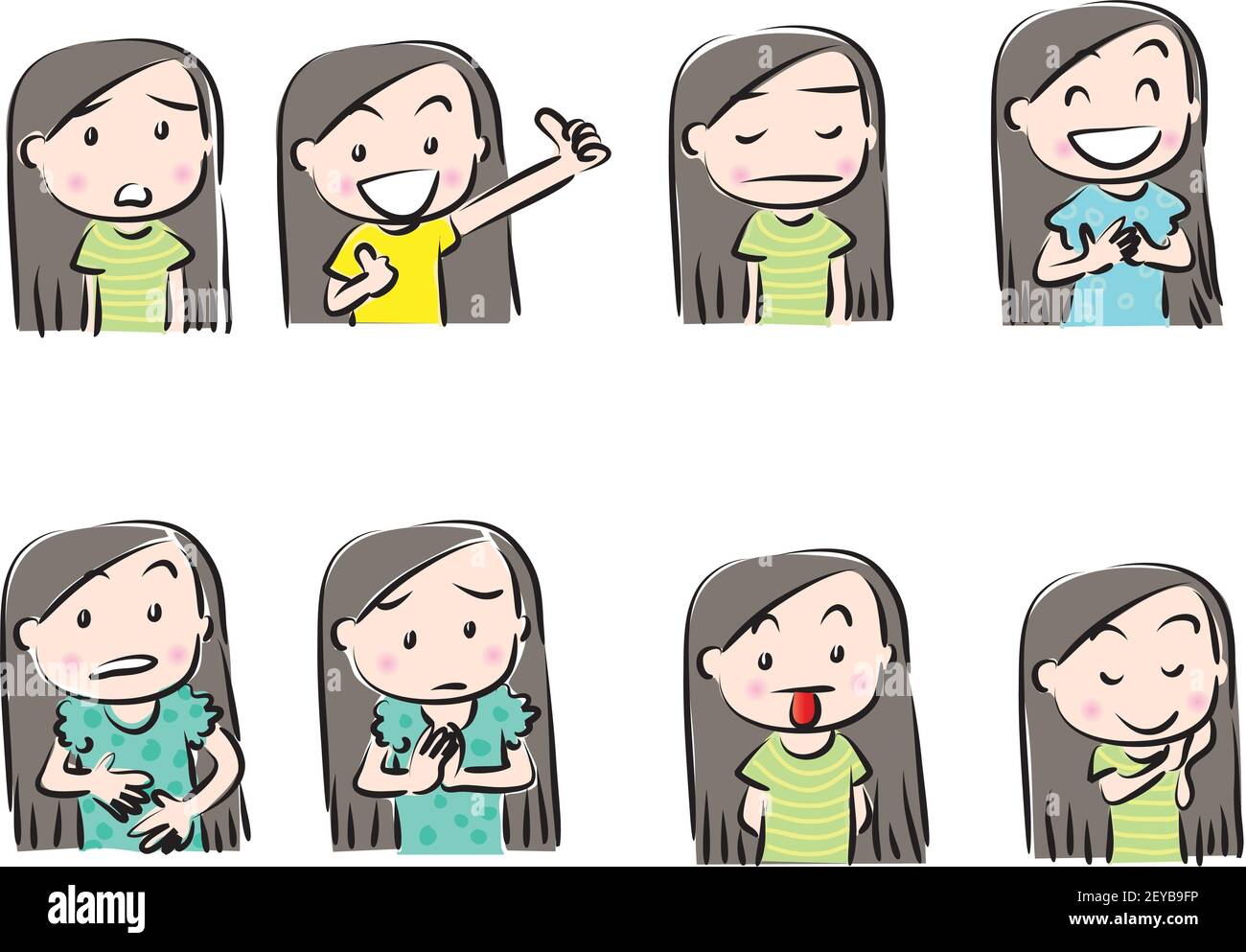 Cartoon girl emoji set Stock Photo