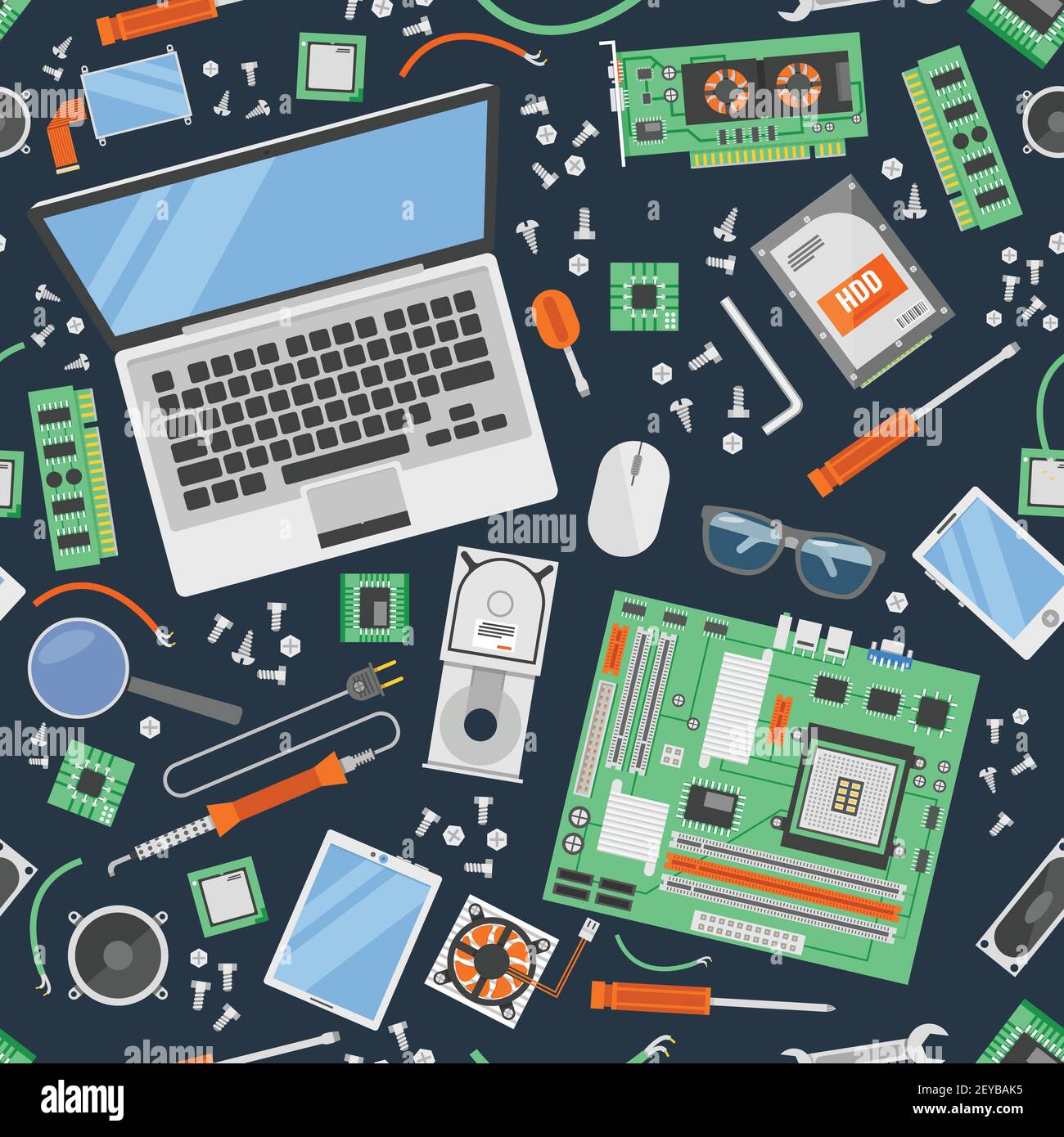 Computer service background seamless pattern with tools and equipments ...