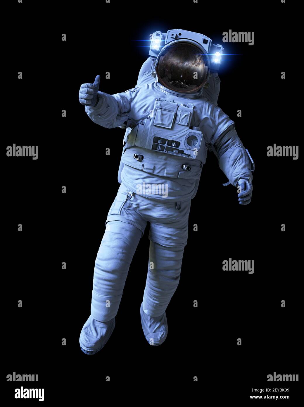 astronaut showing thumbs up, isolated on black background Stock Photo