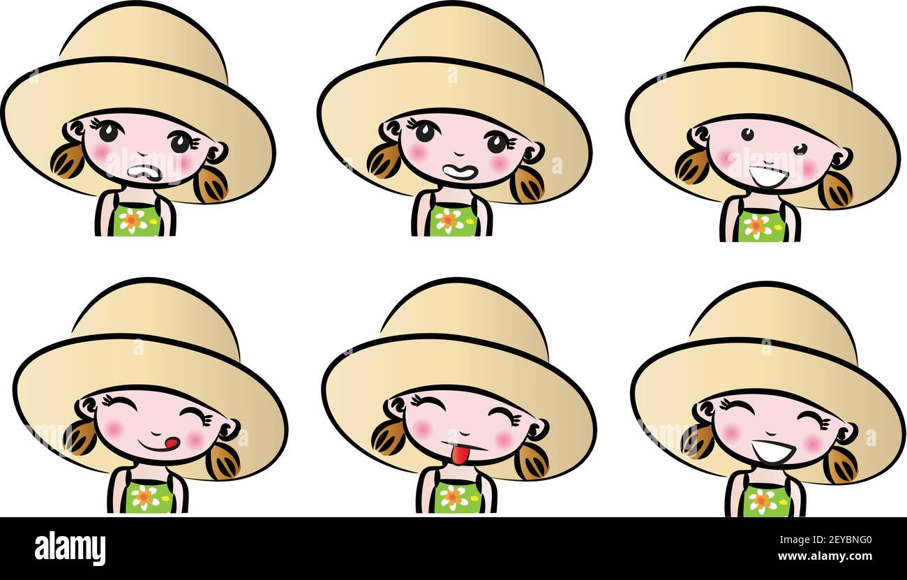 vector cartoon girl with hat emoji face 