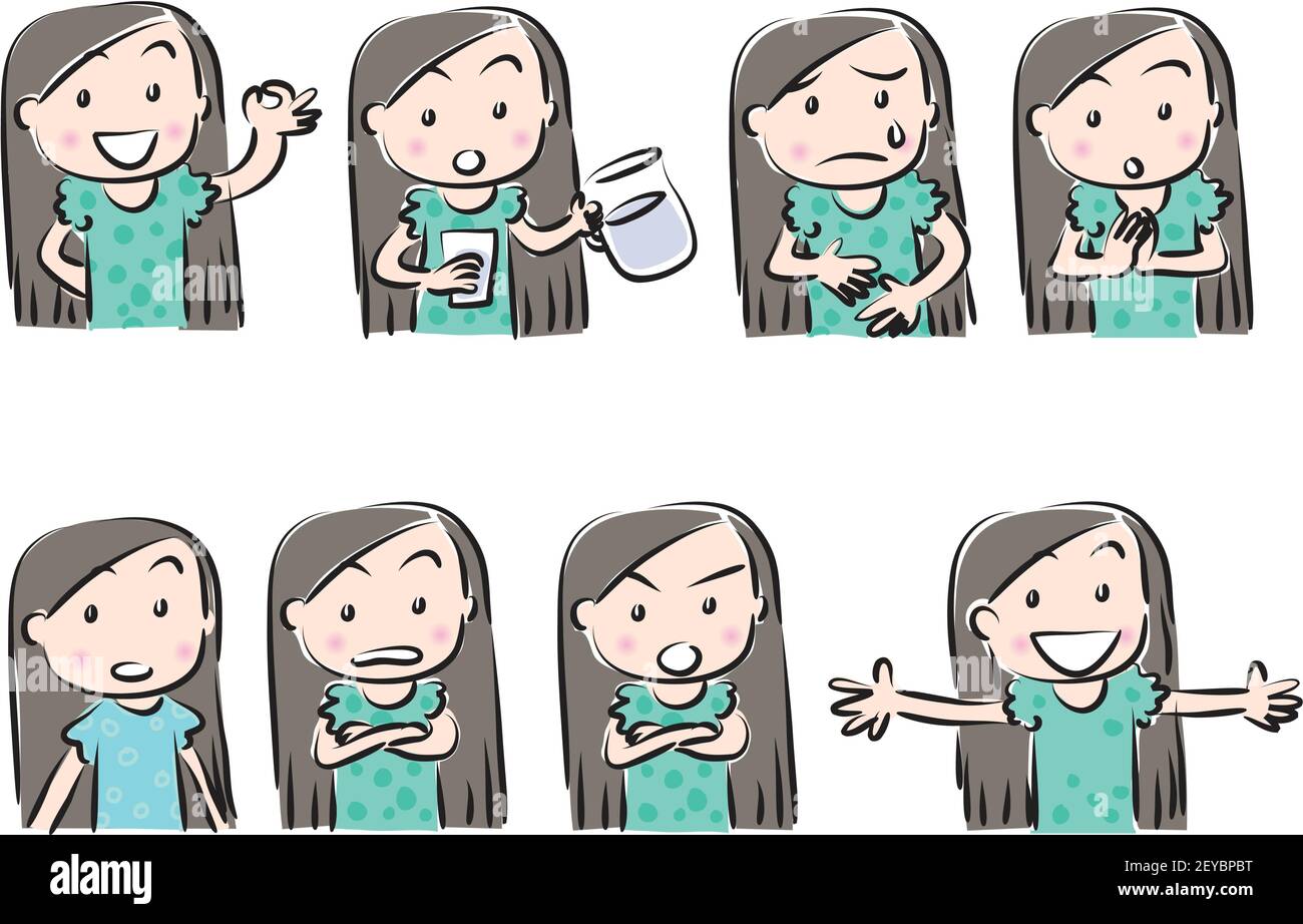 vector cartoon girl emoji face sticker set Stock Vector Image & Art - Alamy