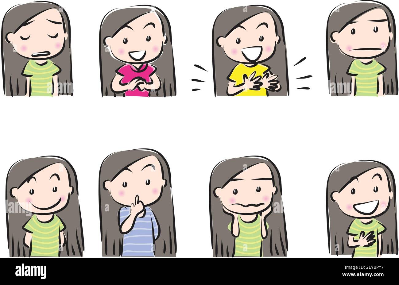 Vector cartoon girl emoji sticker set Cut Out Stock Images & Pictures ...