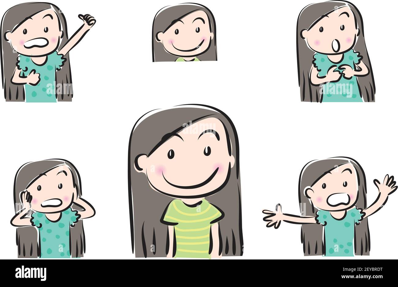 vector cartoon girl emoji face sticker set Stock Vector Image & Art - Alamy