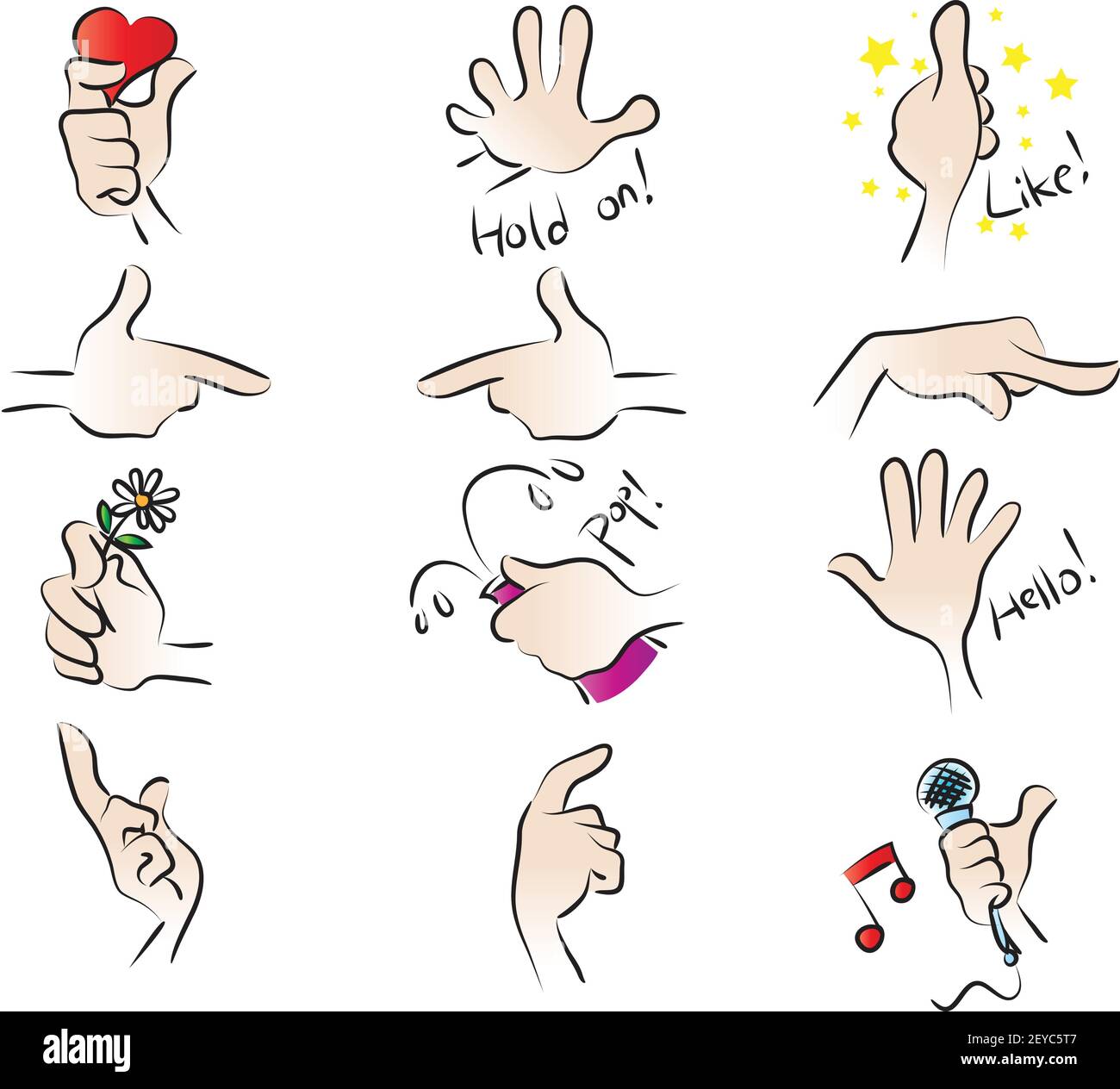 Vector Drawing Hands Action Emoji Stickers Set Stock Vector Image And Art