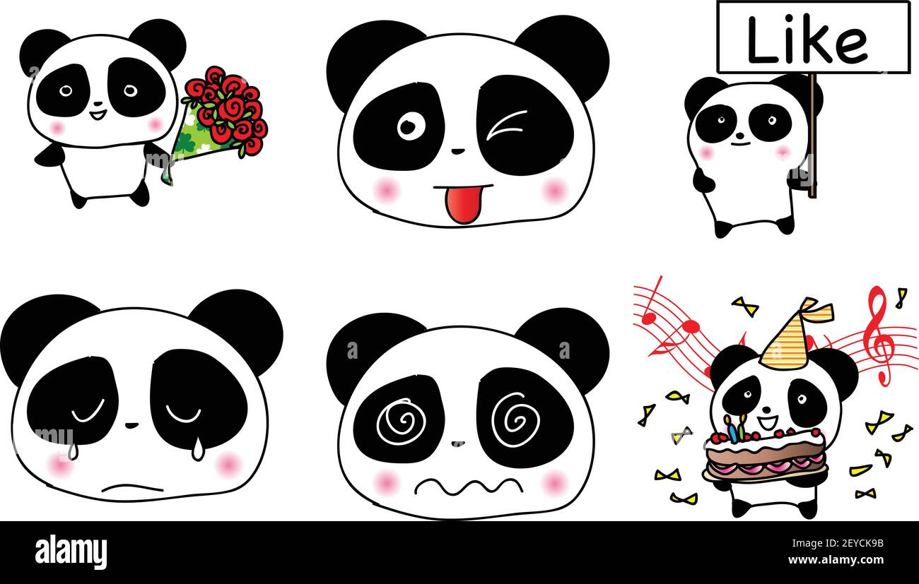 Vector cartoon cute panda emoji set Stock Vector