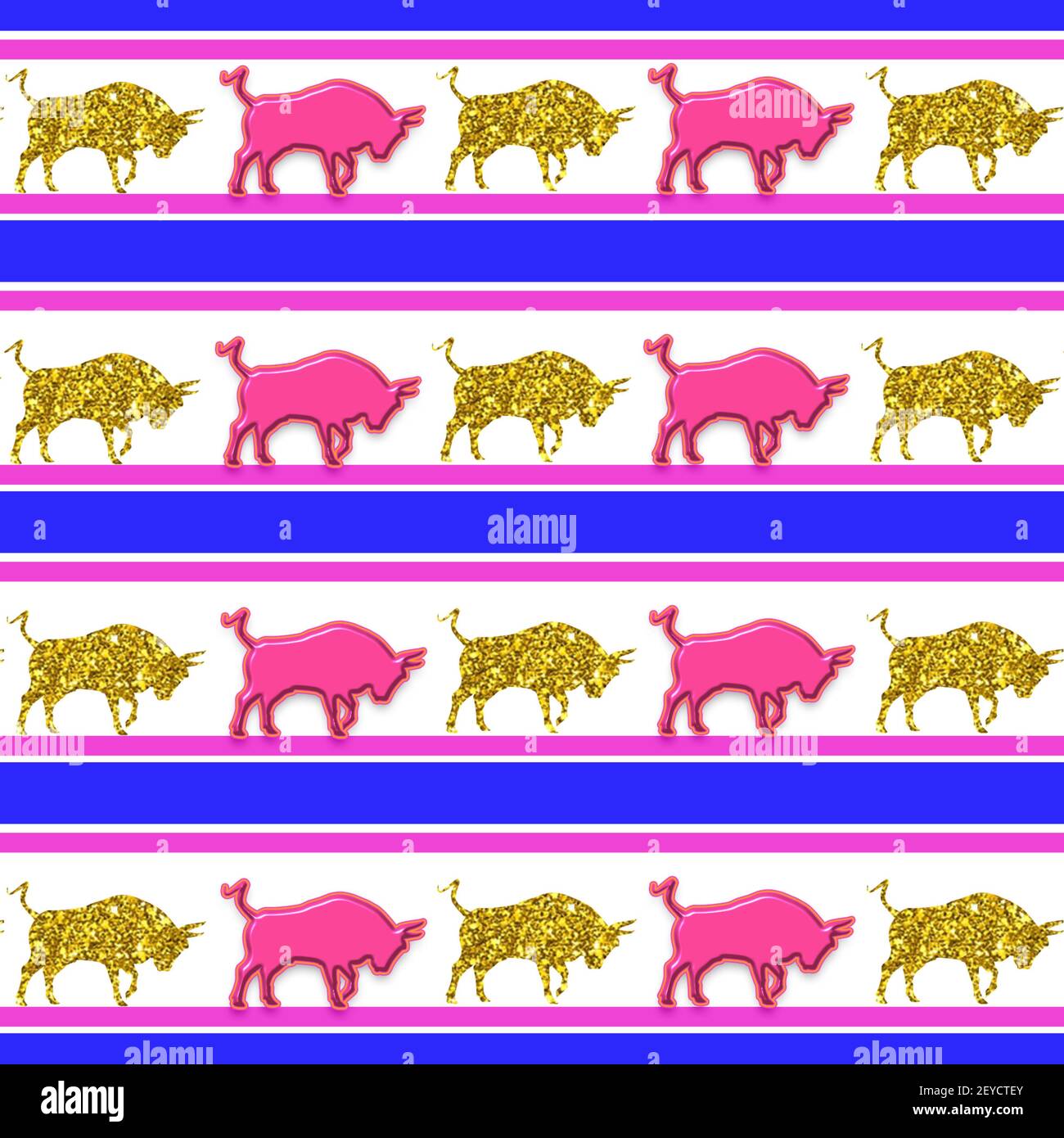 Blue Bulls Pattern An illustration of a pattern of bull shapes with blue and pink stripes ...