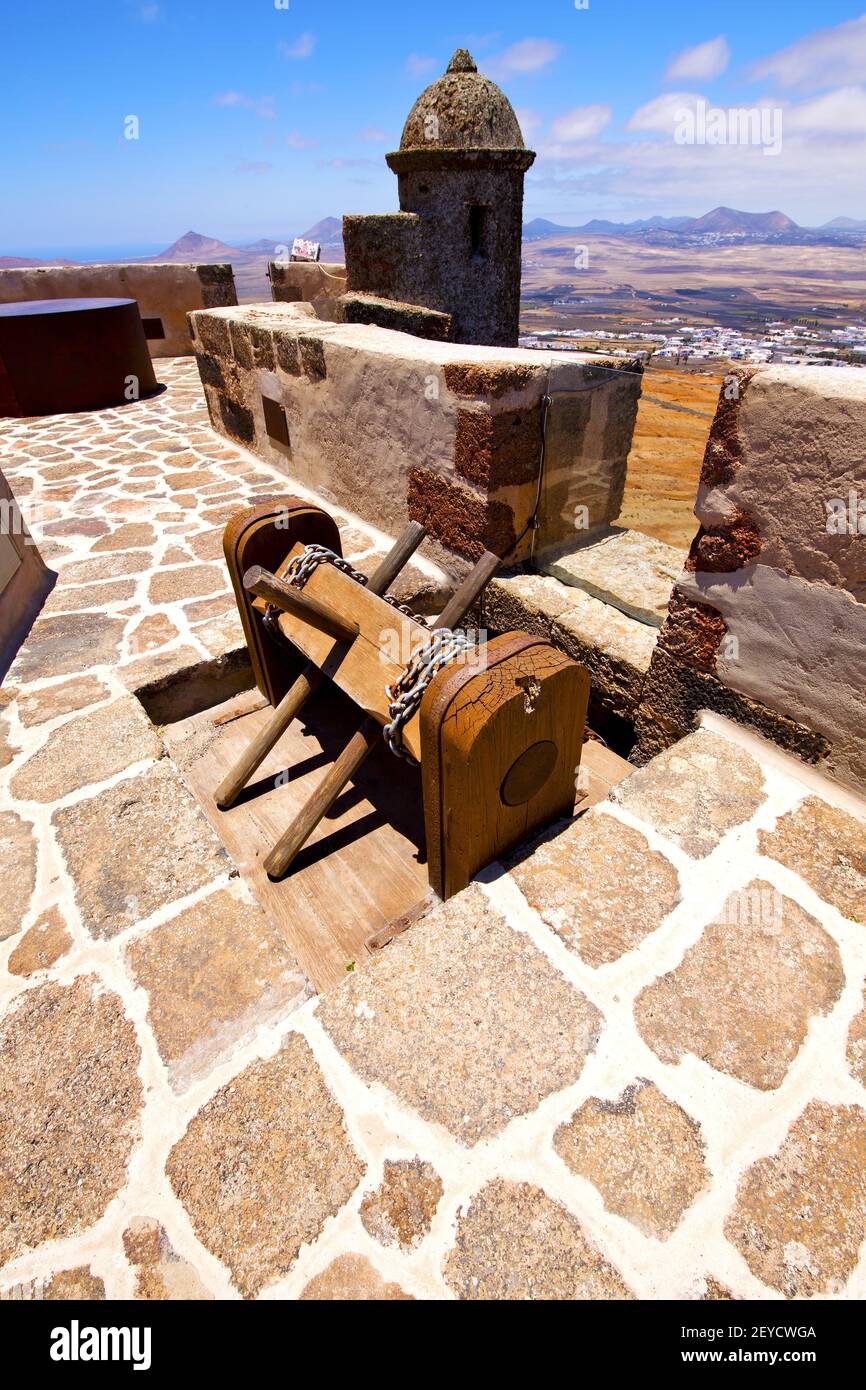 Winch house castillo de las coloradas lanzarote spain the old Stock