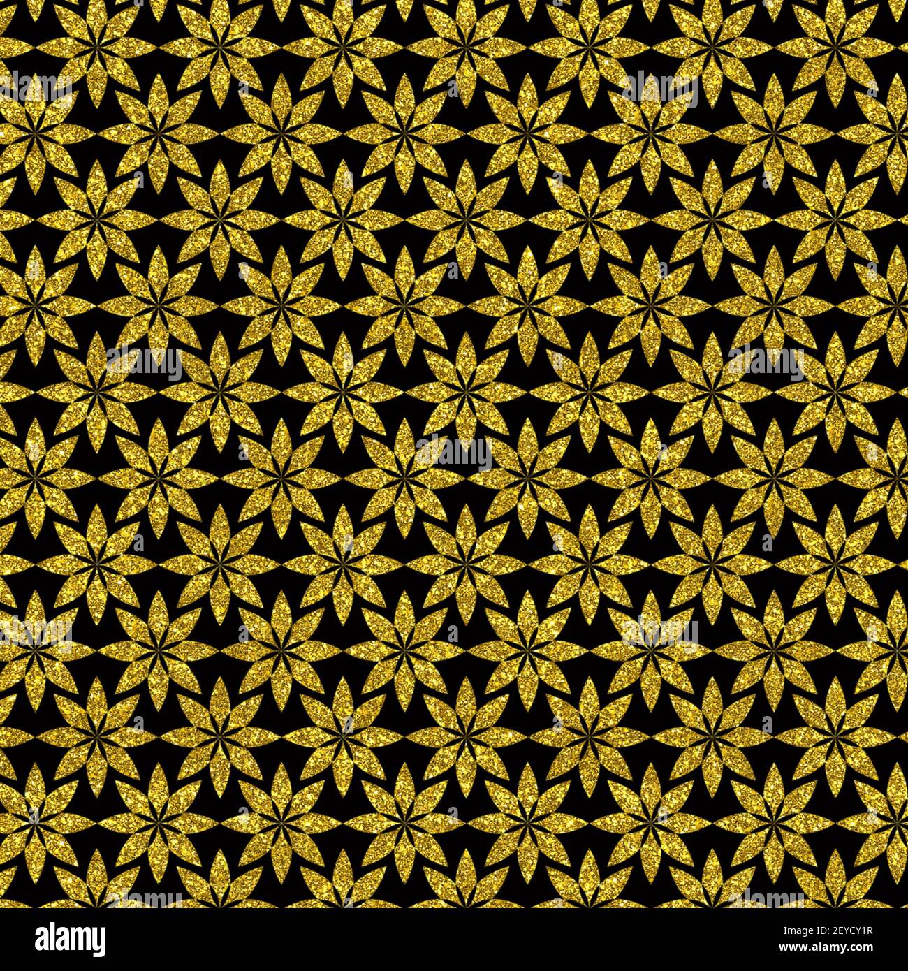 An illustration of golden sparkling snowflakes isolated on a black ...