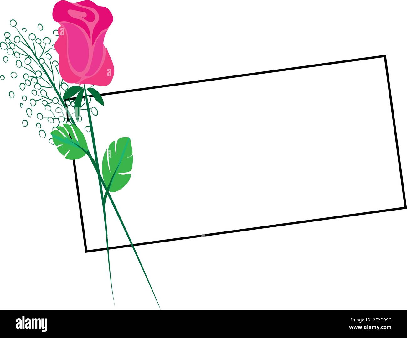 vector drawing art rose flower with card border frame background Stock ...