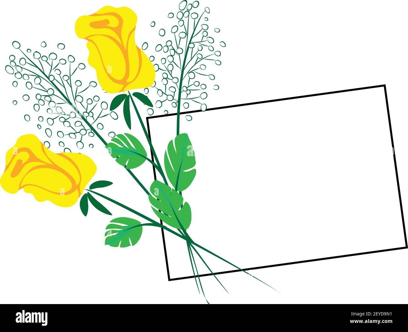 vector drawing art rose flower with card border frame background Stock ...