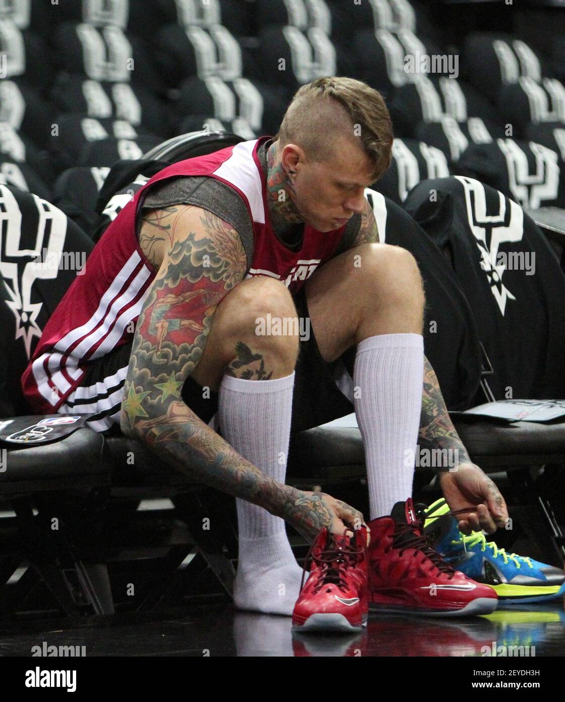 Miami Heat's Chris Andersen looks up during an NBA basketball game
