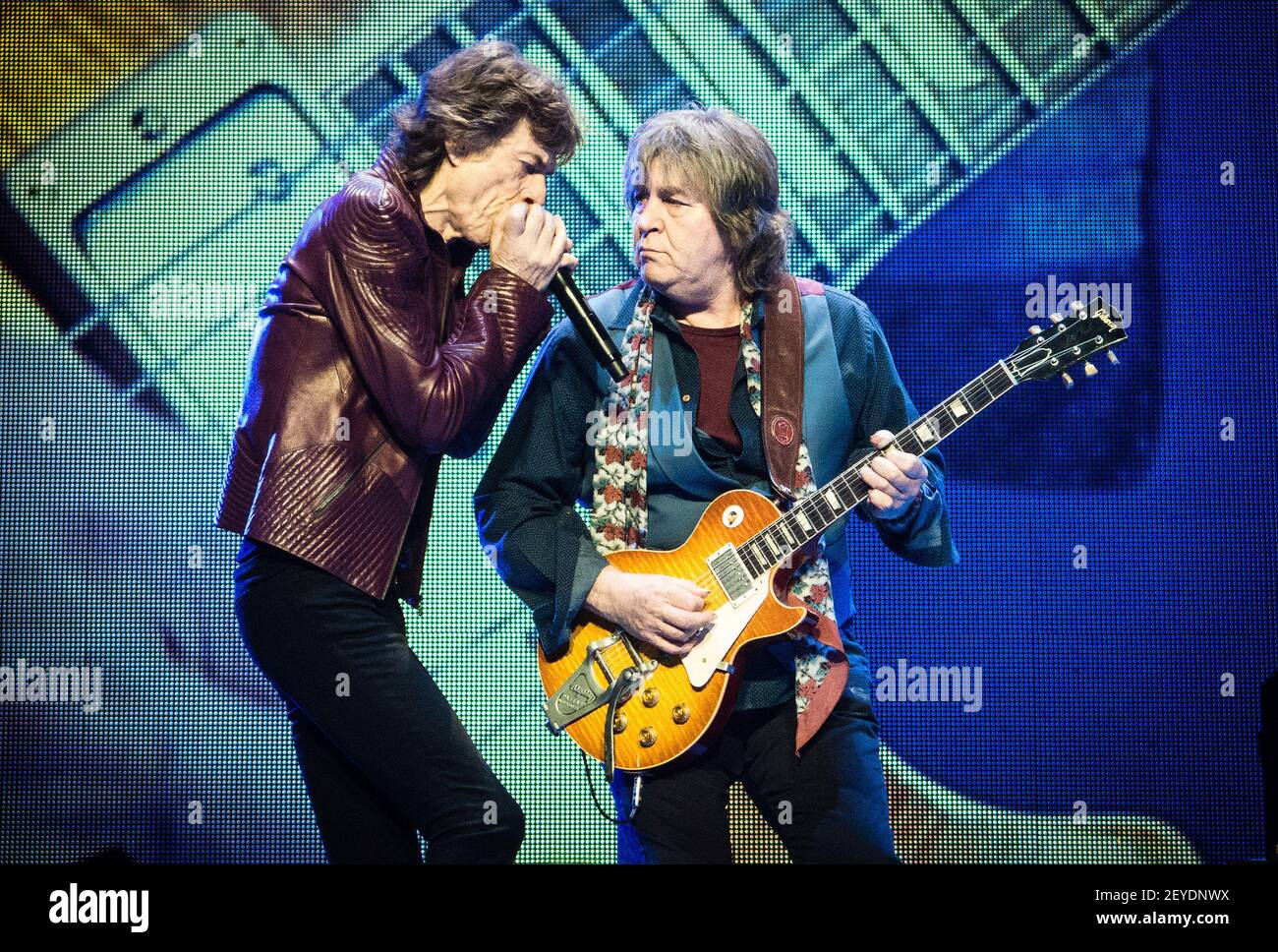 14 June 2013 - Boston, Massachusetts - Mick Jagger, Mick Taylor, The  Rolling Stones. The Rolling Stones "50 & Counting" Tour live at TD Garden.  Photo Credit: Randy Pollick/AdMedia/Sipa USA Stock Photo - Alamy