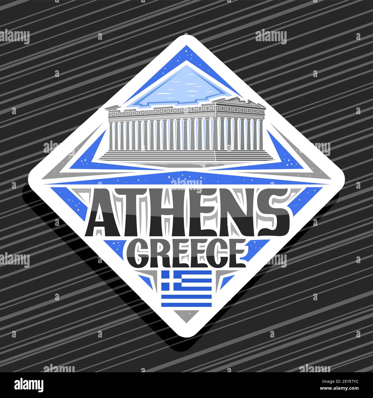 Vector logo for Athens, white rhombus road sign with illustration of parthenon temple in acropolis on day sky background, decorative fridge magnet wit Stock Vector