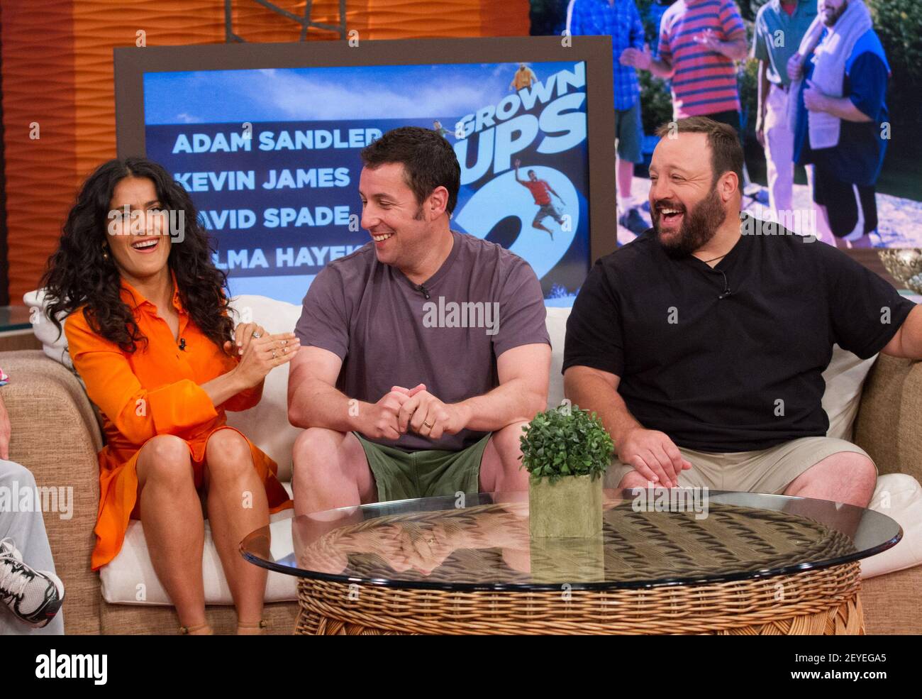 Salma Hayek, Adam Sandler and Kevin James of 'Grown Ups 2' cast appears