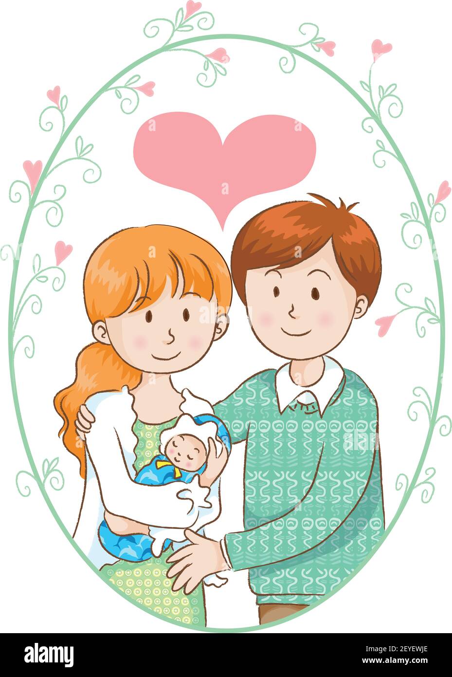 vector drawing Young parents and newborn baby Stock Vector Image & Art ...