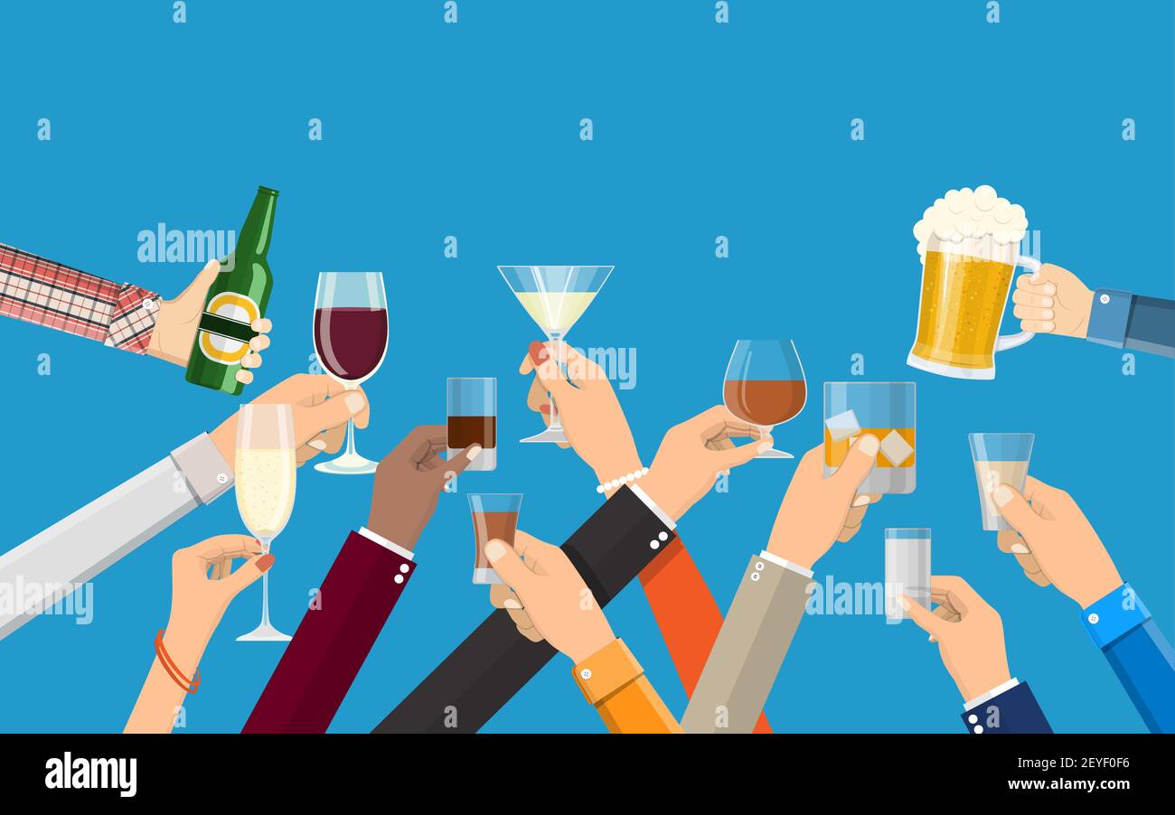 Hands group holding glasses Stock Vector Image & Art - Alamy