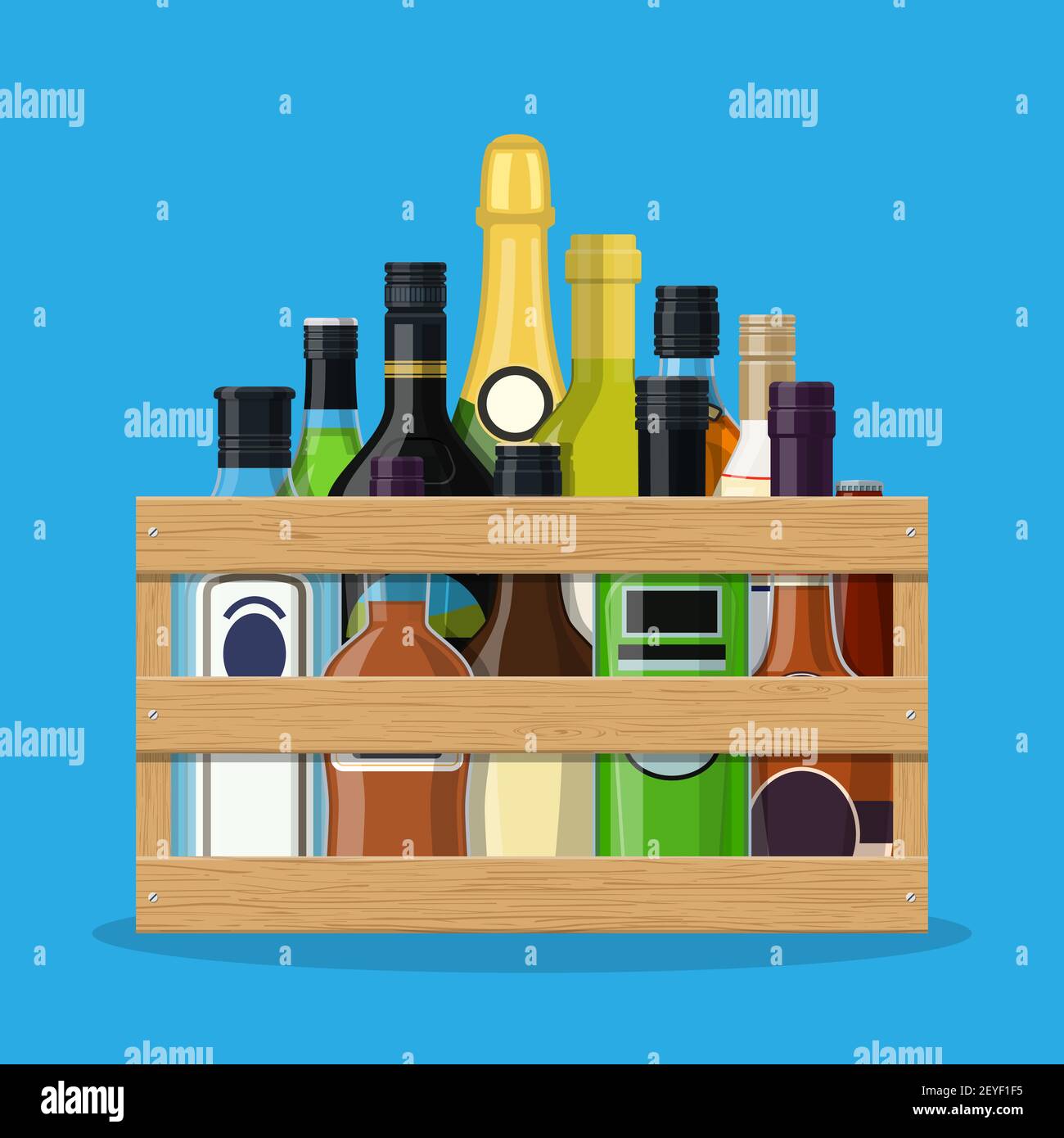 Alcohol drinks collection in box in hand. Stock Vector