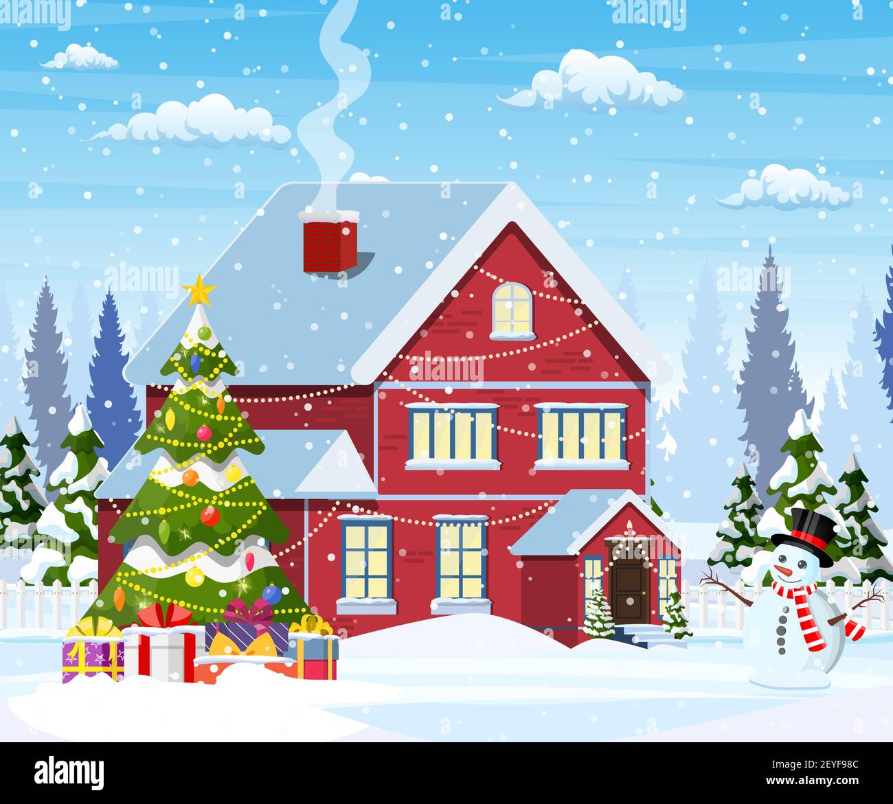 Suburban house covered snow Stock Vector Image & Art - Alamy