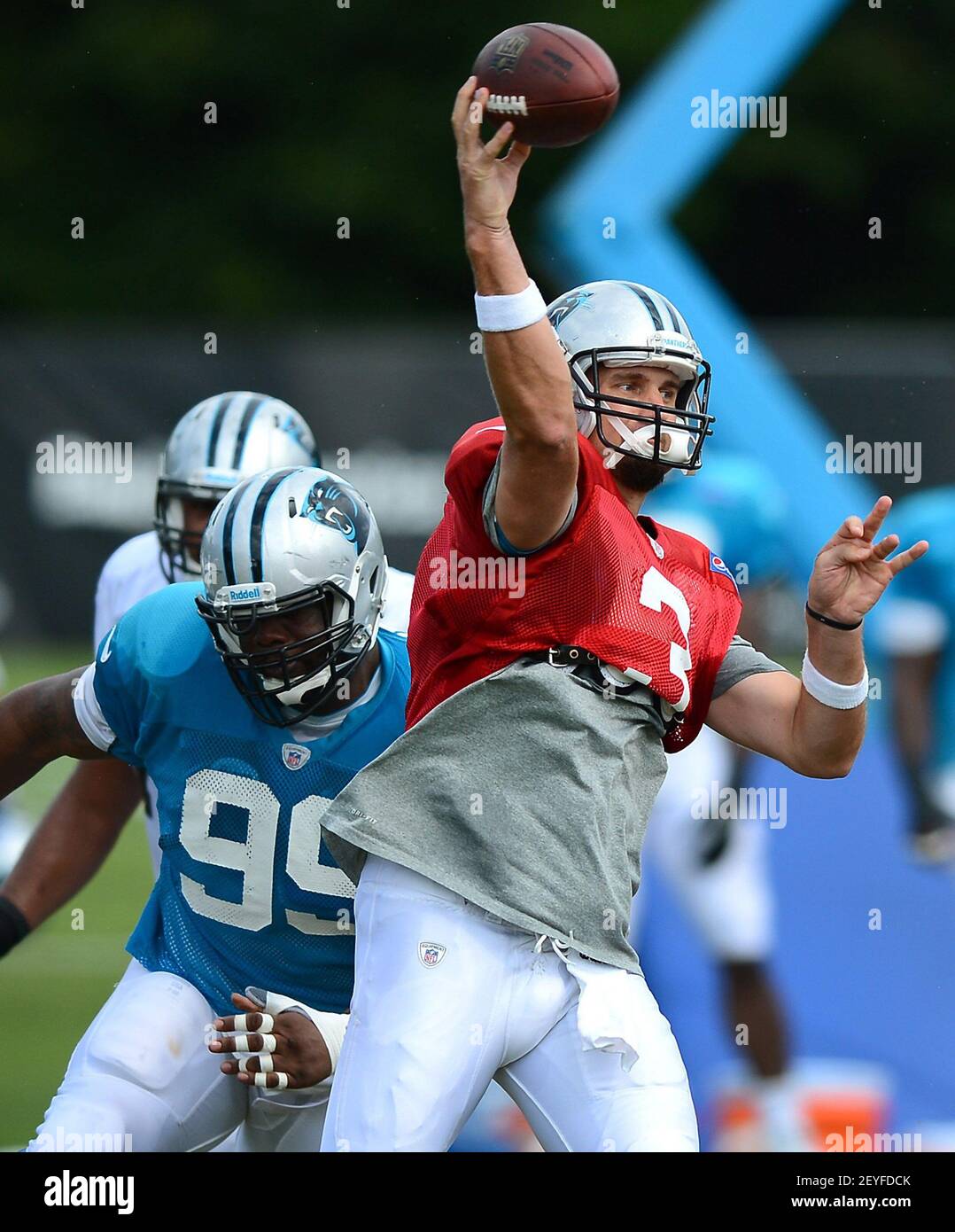 Carolina Panthers' Frank Kearse (99) on the sidelines against the Tampa Bay  Buccaneers during an NFL football game in Charlotte, N.C., Saturday, Dec. 24,  2011. The Panthers won 48-16. (AP Photo/Bob Leverone