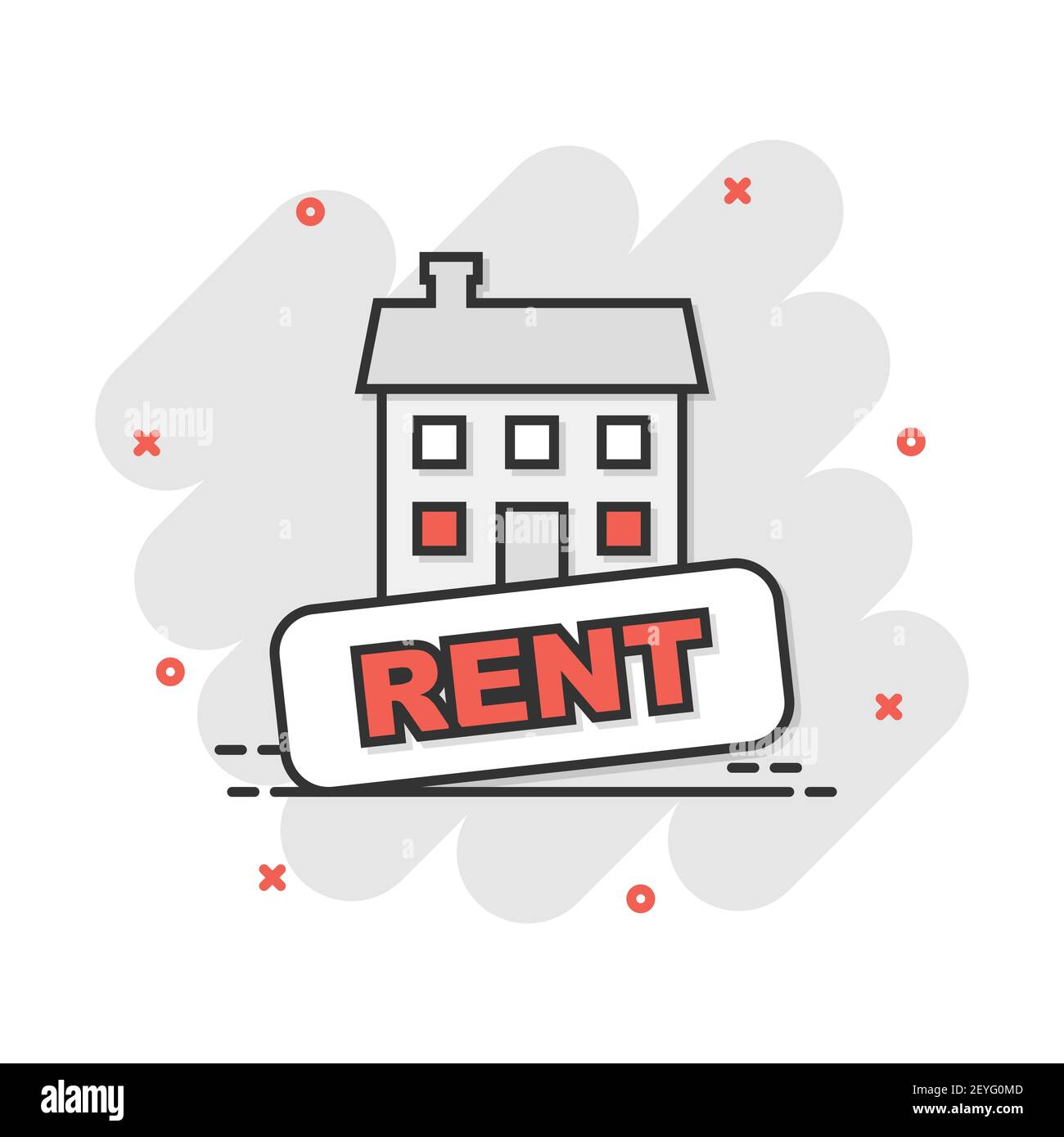 Vector cartoon rent house icon in comic style. Rent sign illustration  pictogram. Rental business splash effect concept Stock Vector Image & Art -  Alamy