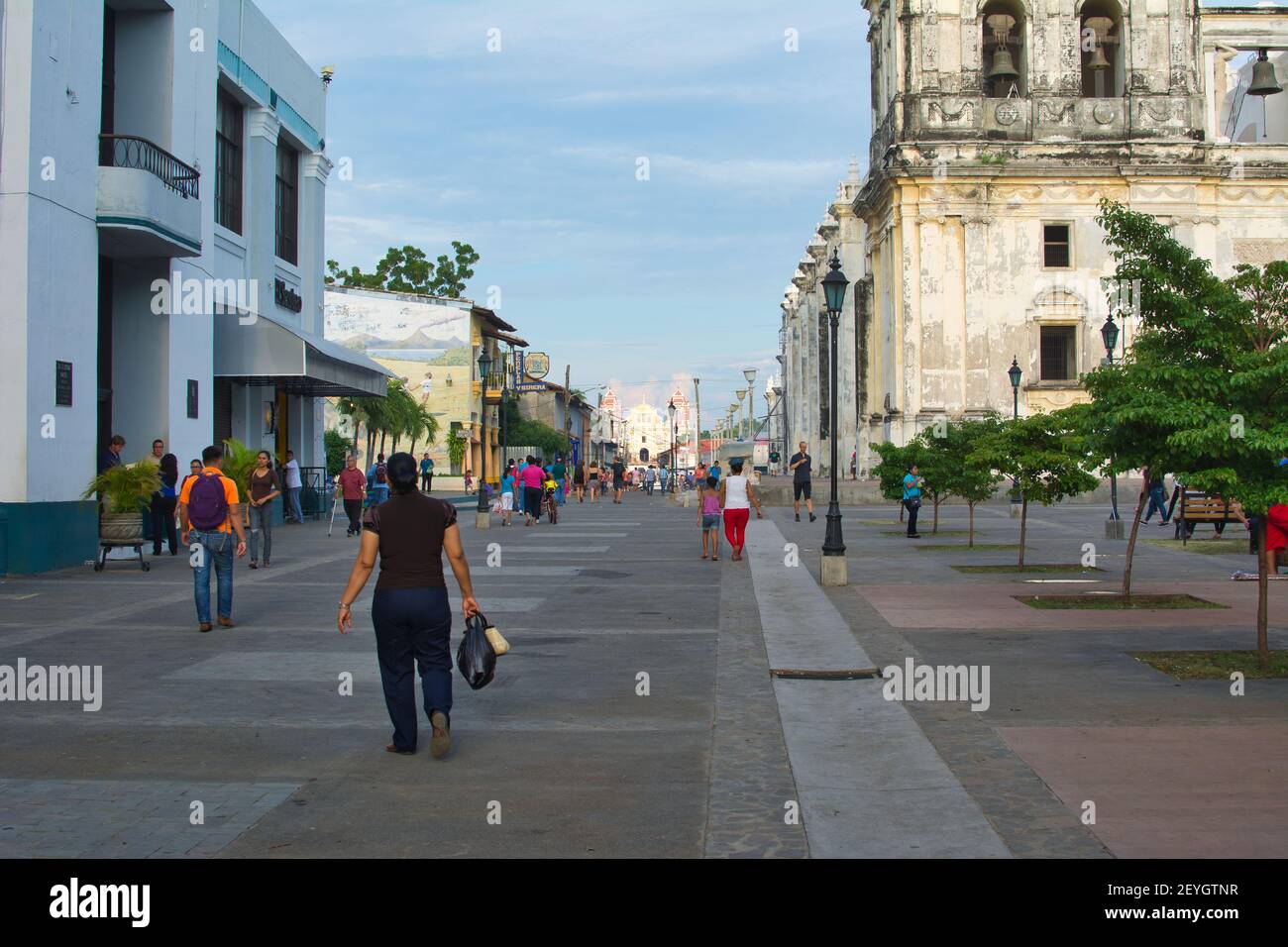 LEON, NICARAGUA - Oct 01, 2014: Leon, Nicaragua, September 2014: View on Calle Ruben Dario street in Leon, Nicaragua Stock Photo