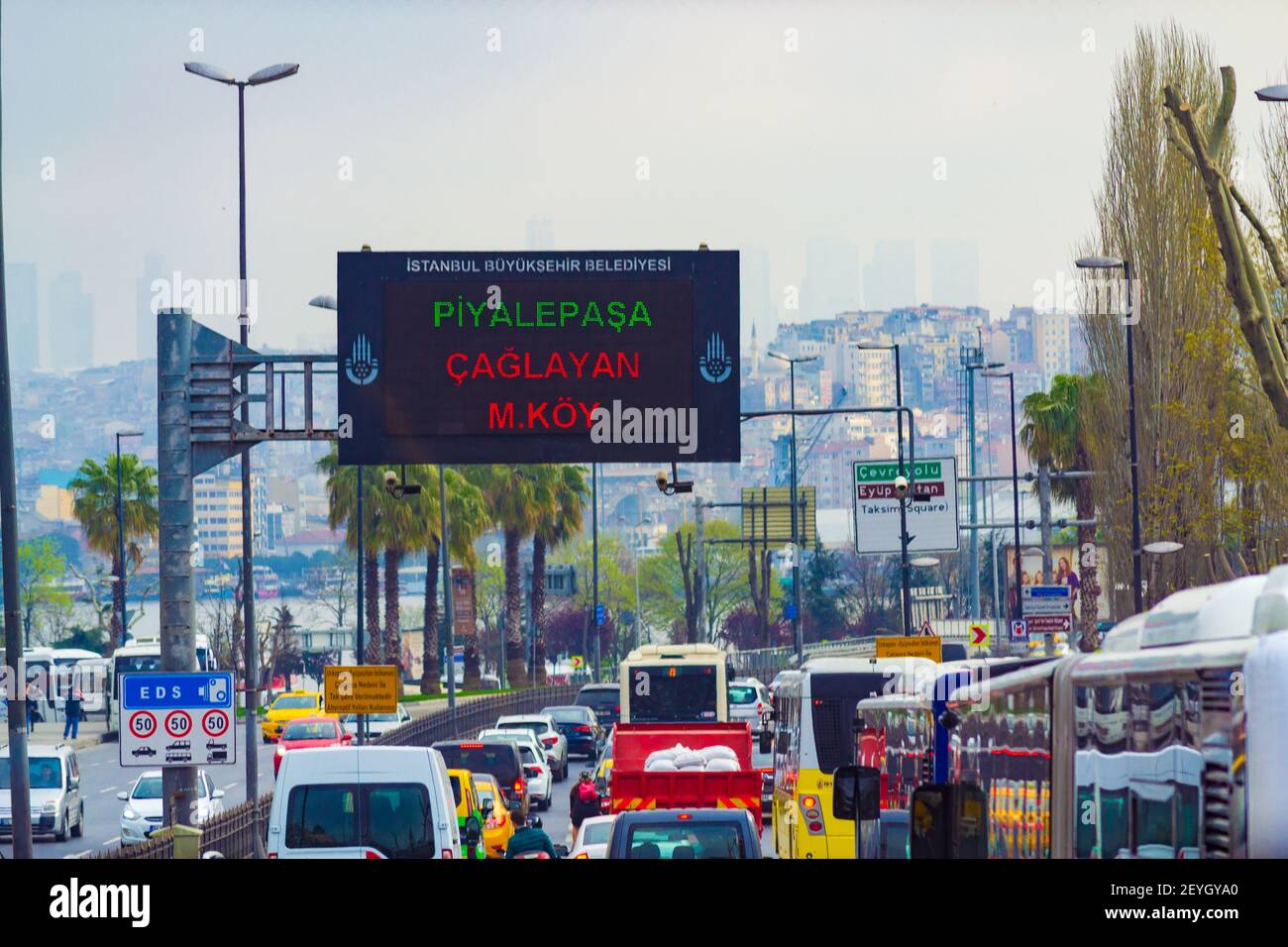 Heavy city traffic on a boulevard at Istanbul,Turkey Stock Photo