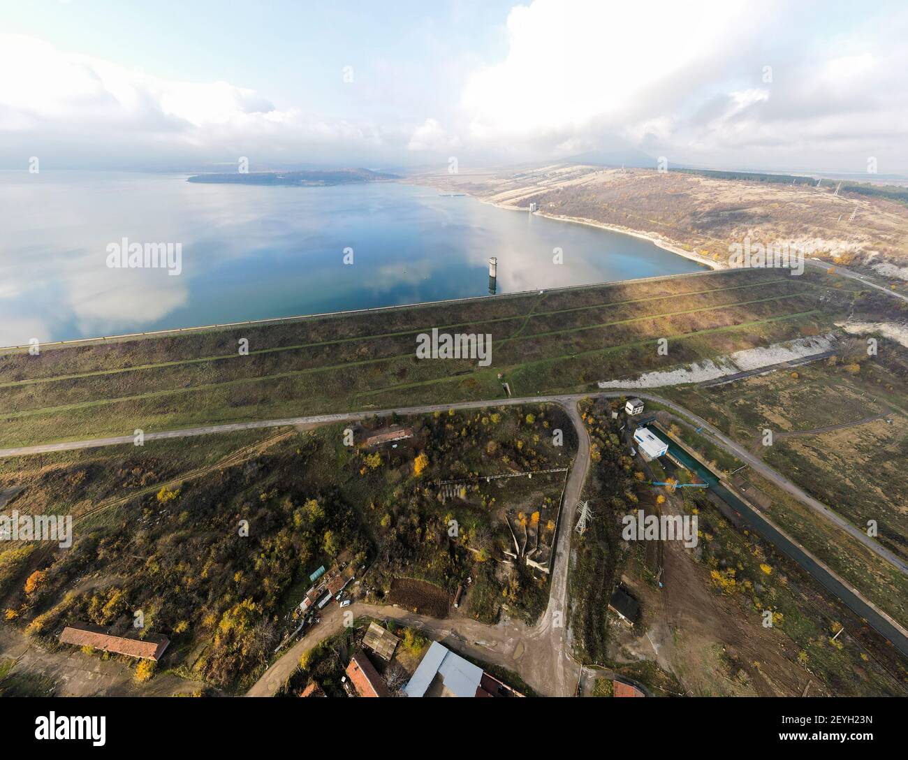 Aerial panorama of Ogosta Reservoir, Montana Region, Bulgaria Stock ...