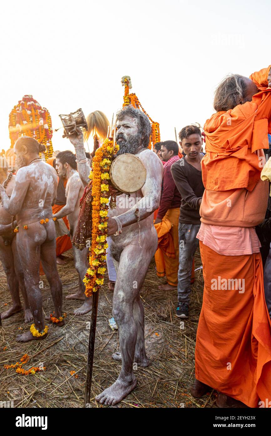 Naga Baba At Kumbh Mela During The Royal Bath At Ganges Ghat Stock