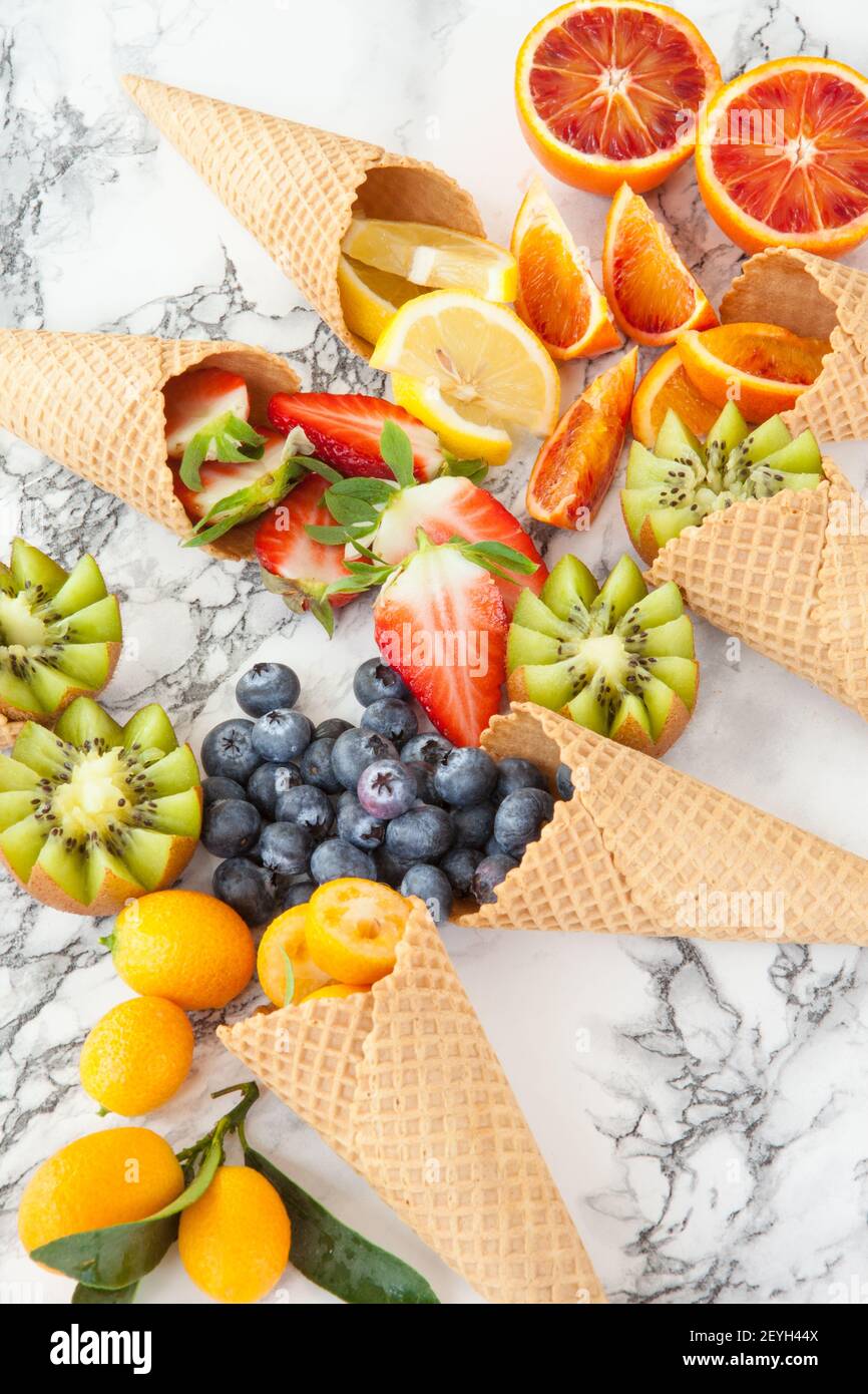 Ice cream bars with fresh fruit Stock Photo