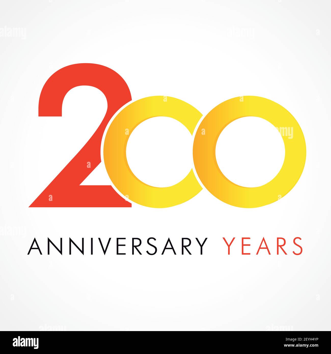 200 th anniversary numbers. 200 years old logotype. Creative bold congrats. Isolated abstract graphic web design template. Congratulation with rings d Stock Vector
