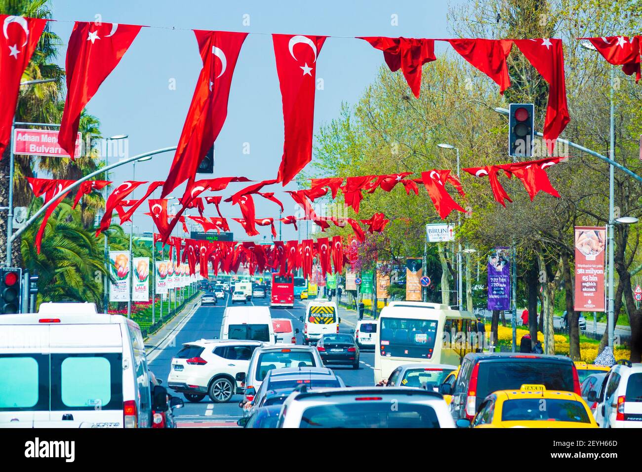 Ataturk Boulevard and city traffic in Istanbul, Turkey. Stock Photo