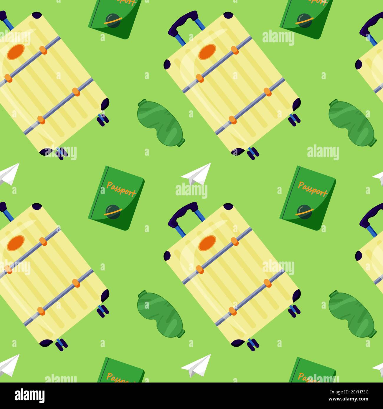 travel seamless pattern on green background Stock Vector
