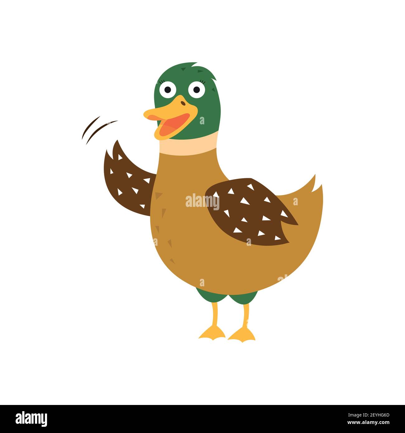 Cartoon duck, vector illustration on white isolated background. Stock Vector