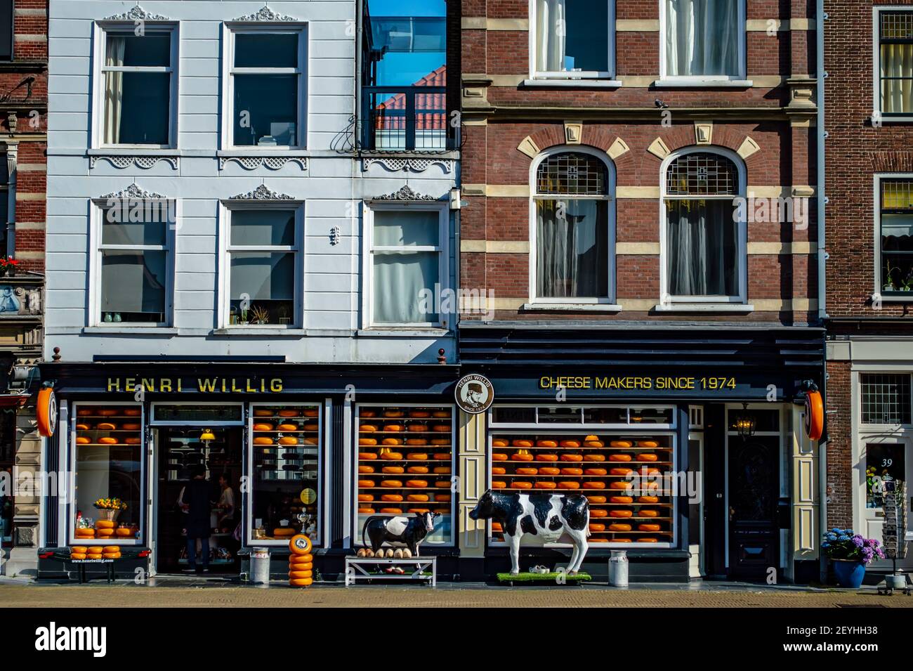 Delft, Netherlands - July 11, 2019: Cheese shop in the town of Delft in the Netherlands, selling Dutch cheese Stock Photo