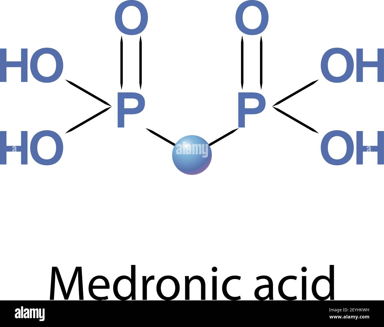 Medronic acid, methylene diphosphonate, is the smallest bisphosphonate. Stock Vector