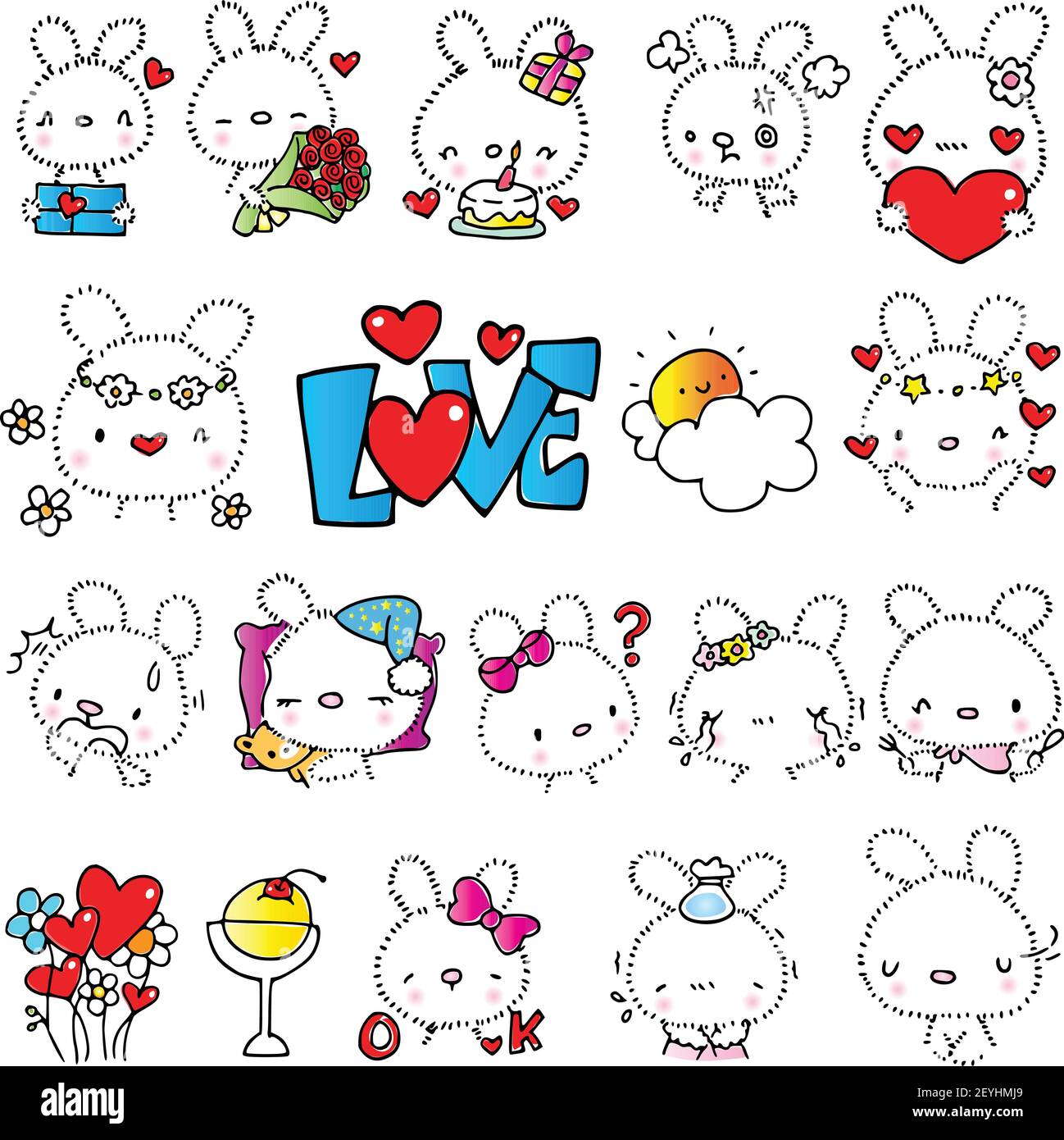 vector cartoon cute rabbit stickers emoji set Stock Vector Image & Art ...