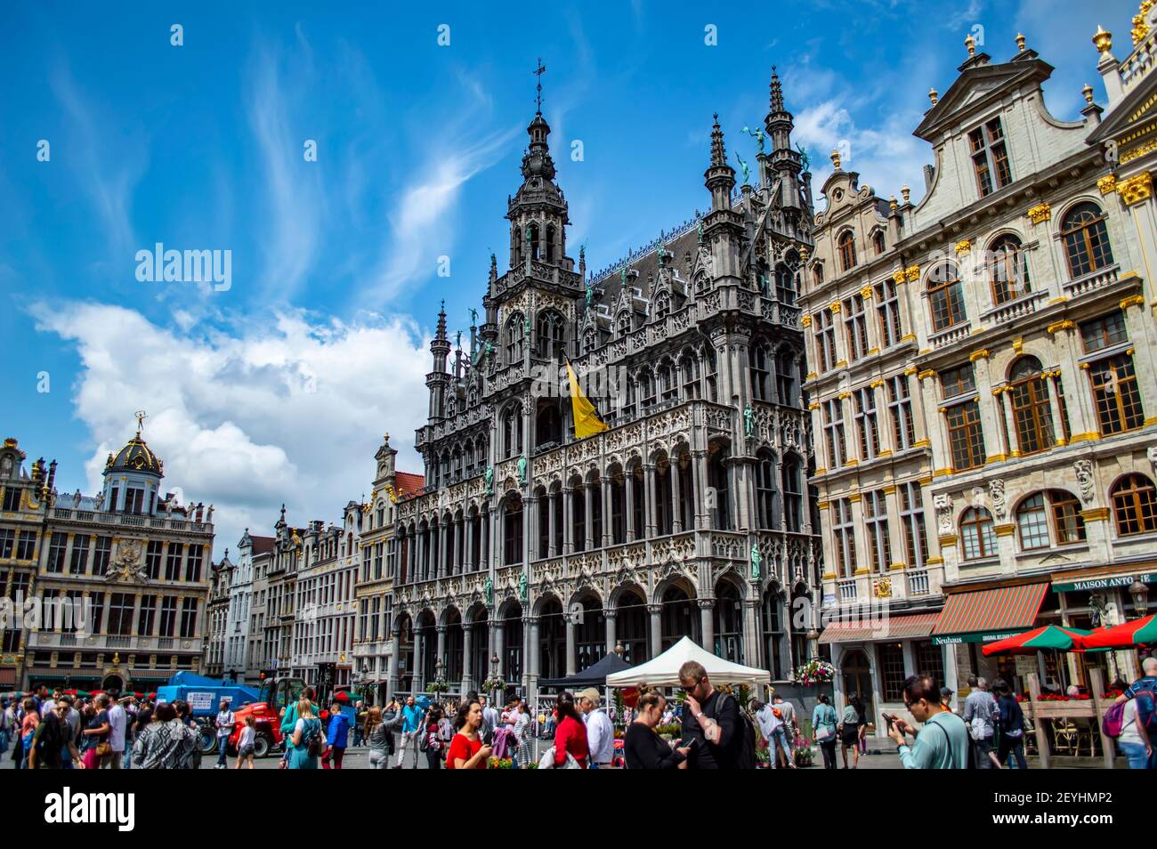 Brussels, Belgium - July 13, 2019: Grand Place, the central square of Brussels, Belgium, crowded on a sunny summer day Stock Photo