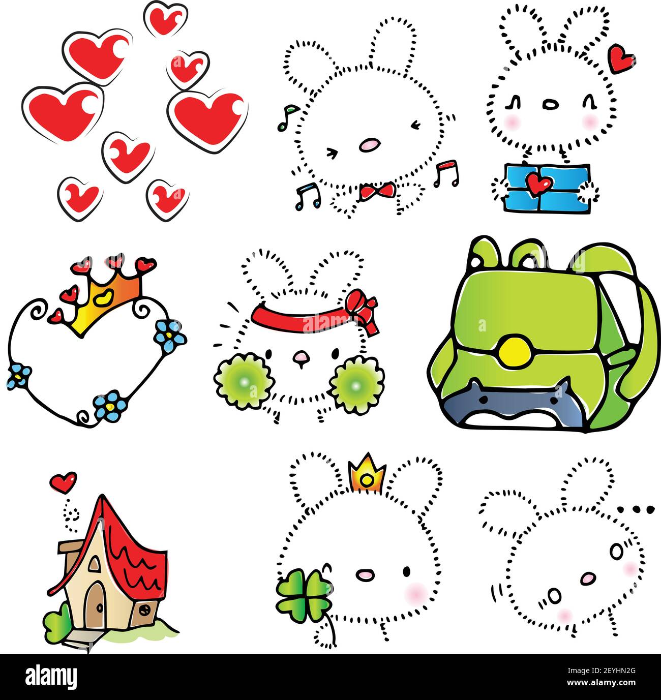 vector cartoon cute rabbit stickers emoji set Stock Vector