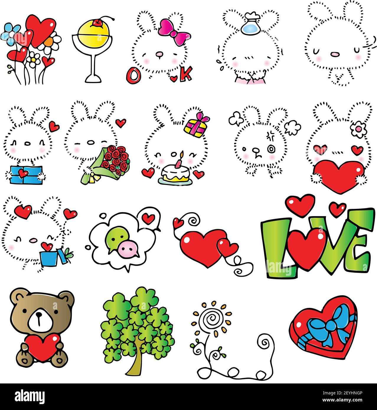 vector cartoon cute rabbit stickers emoji set Stock Vector Image ...