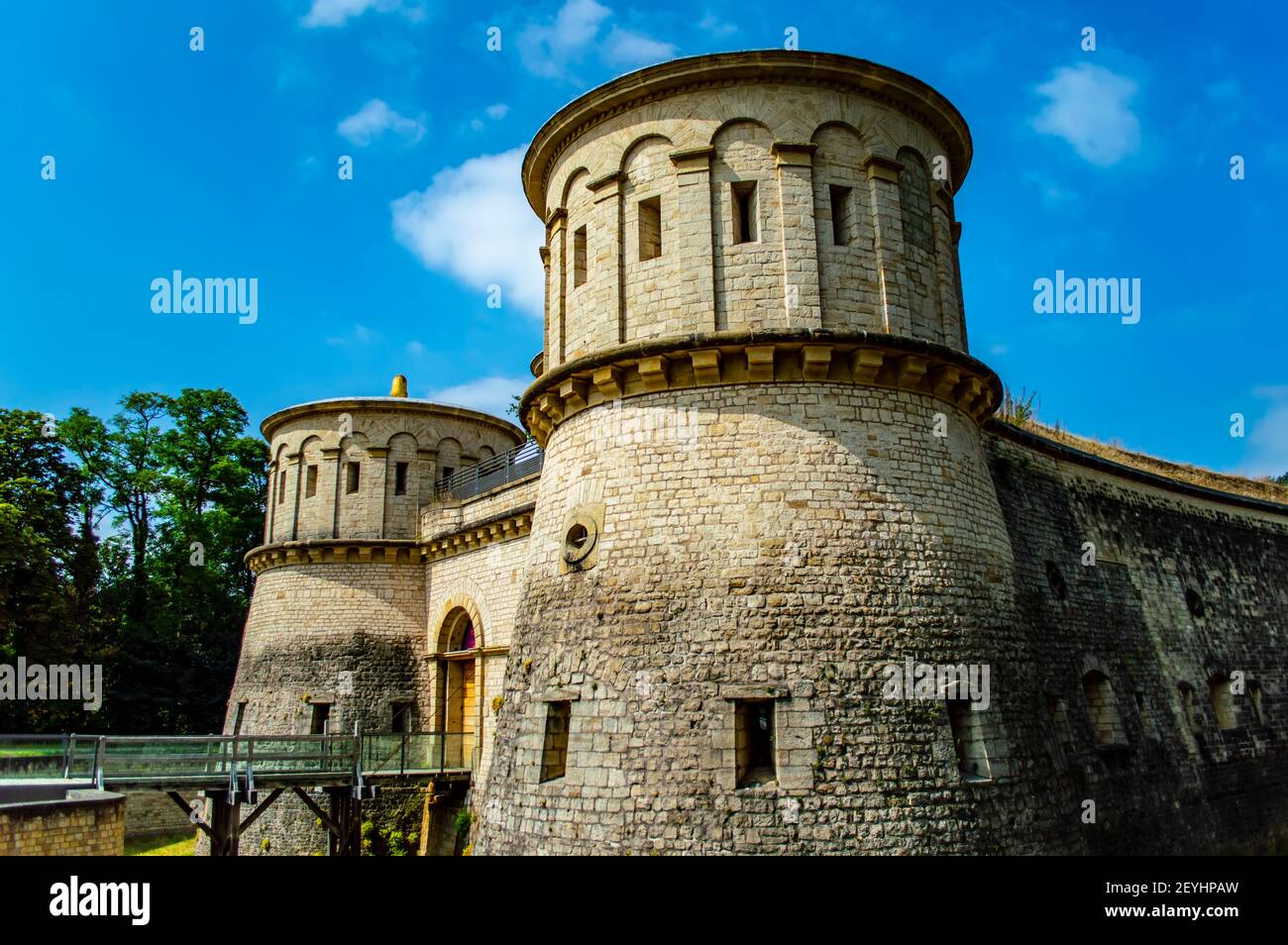 Luxembourg city, Luxembourg - July 15, 2019: Fort Thungen known as Three Acorns fortress, a famous medieval fortification in Luxembourg city Stock Photo
