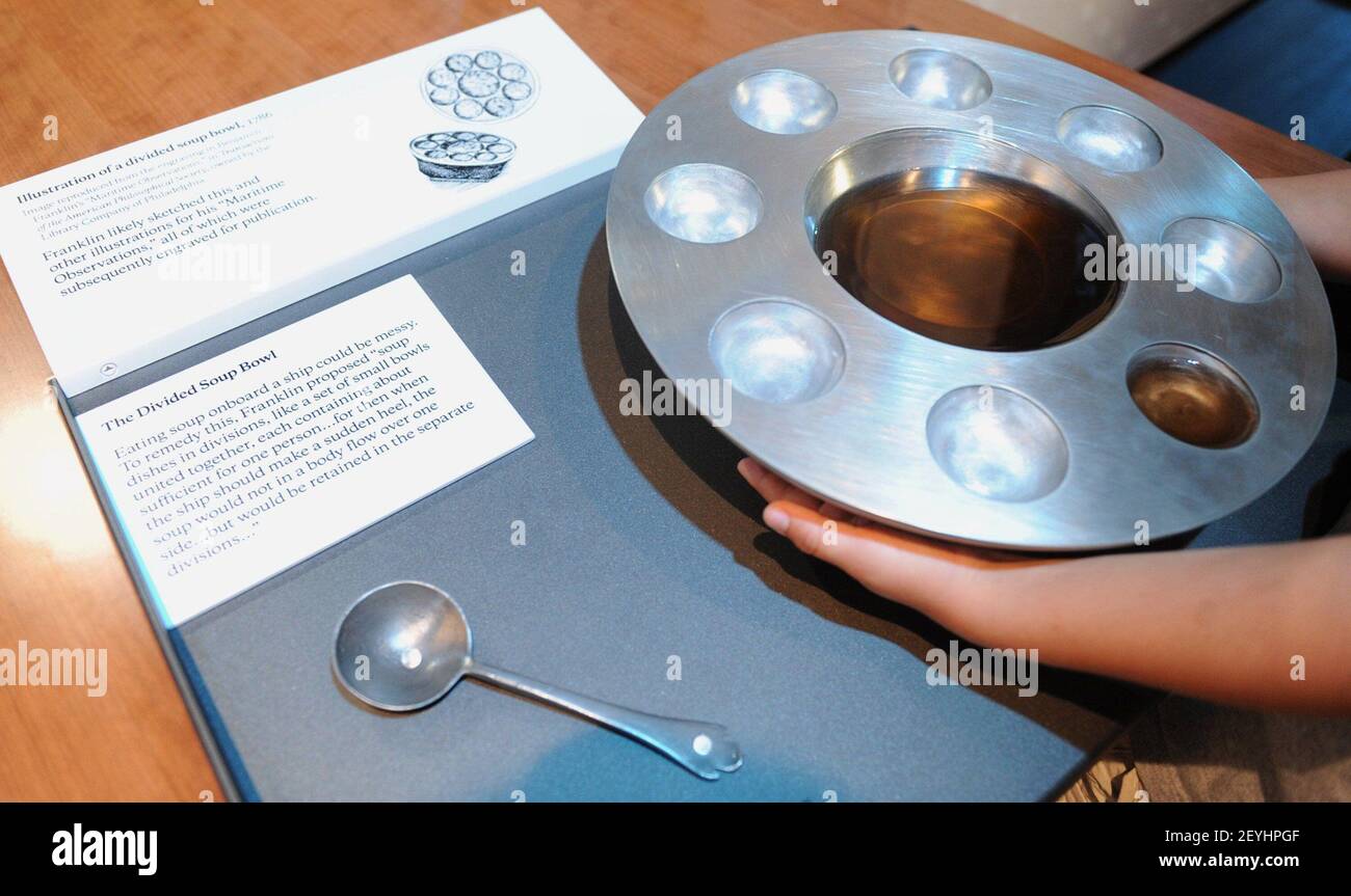 The divided soup bowl, designed by Ben Franklin, is on display at the