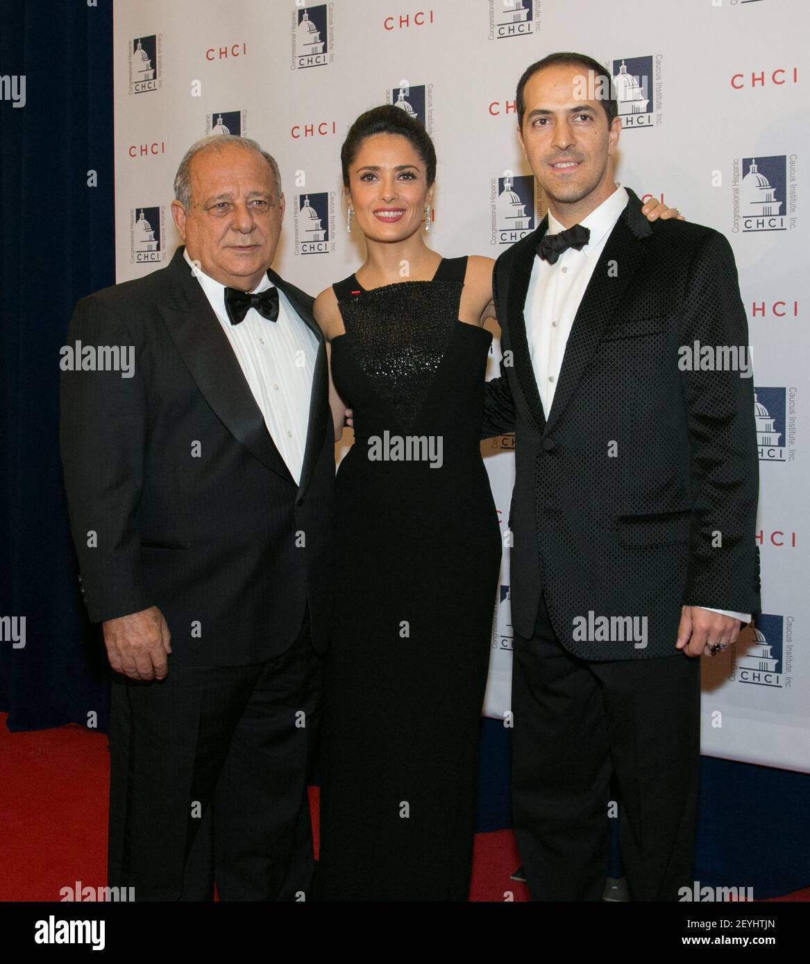 Salma Hayek Pinault with her father Sami Hayek and brother Sami Jr. at