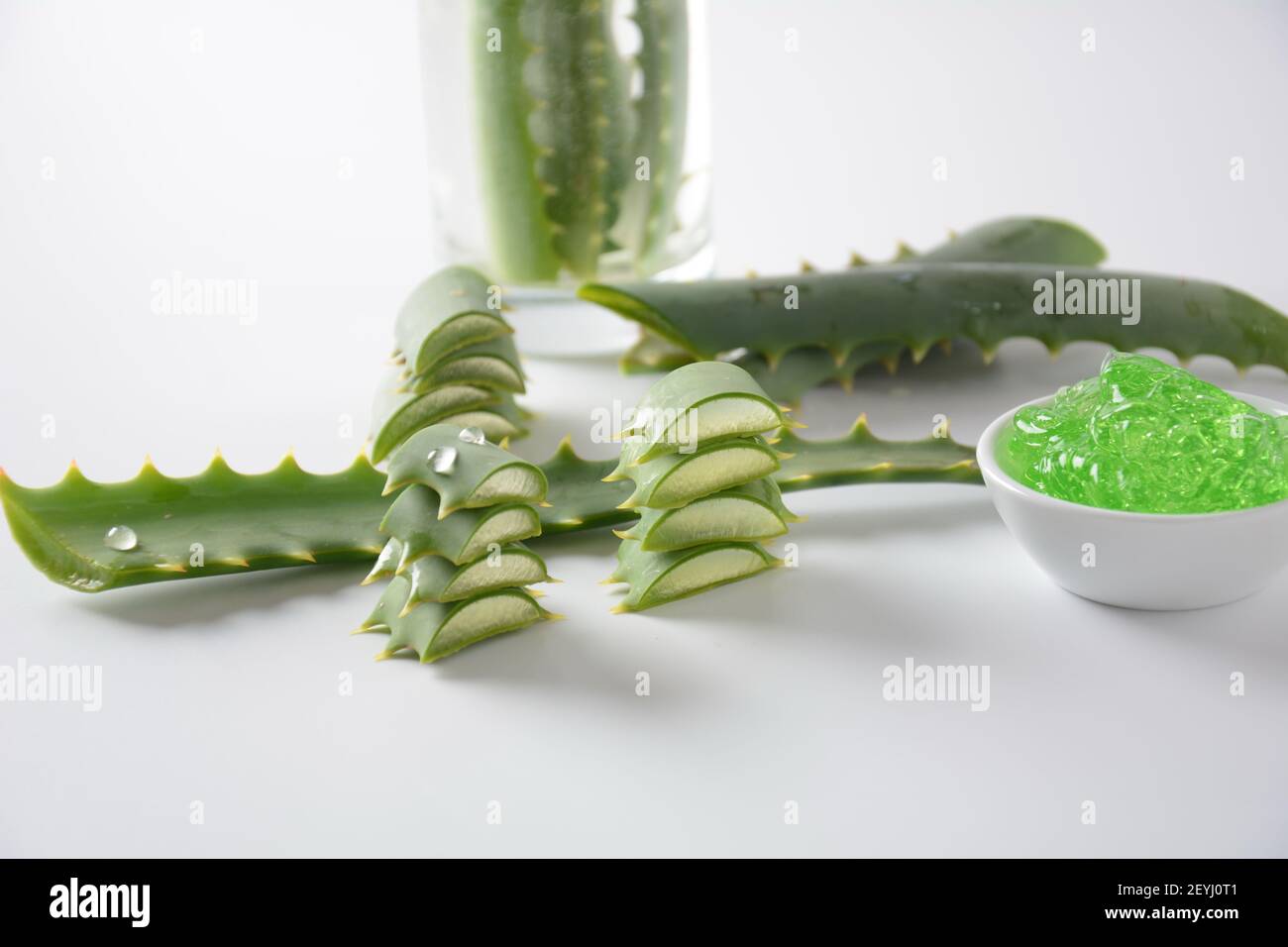 Aloe vera leaves cut sliced on white background. High benefit as an