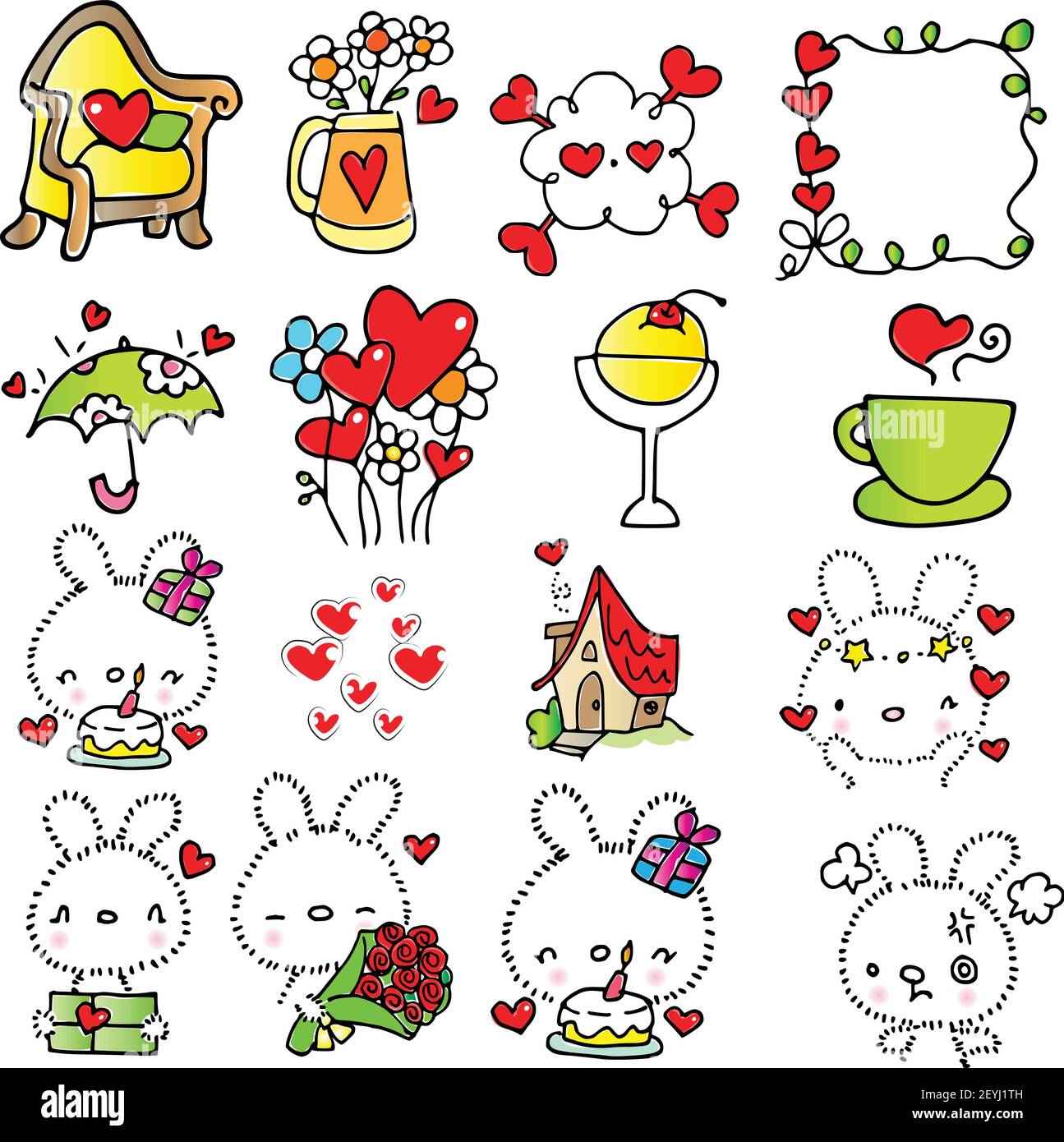 vector cartoon cute rabbit stickers emoji set Stock Vector