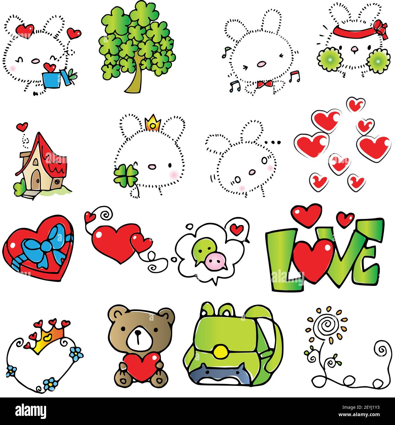 vector cartoon cute rabbit stickers emoji set Stock Vector Image & Art ...