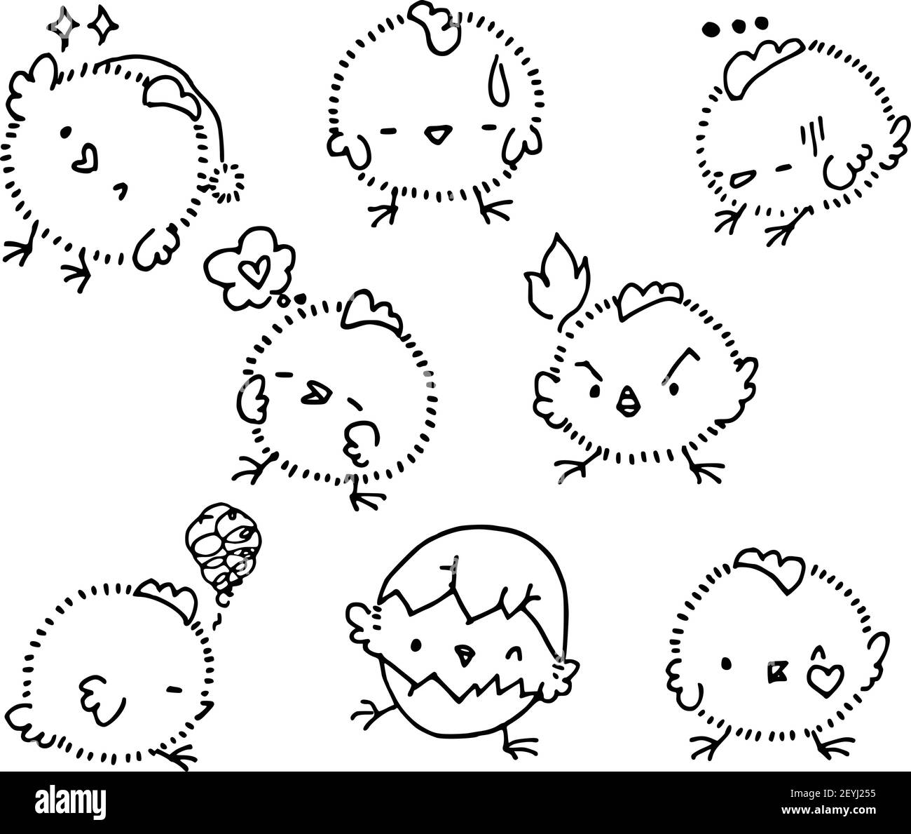 vector cartoon cute chick stickers emoji set Stock Vector Image & Art