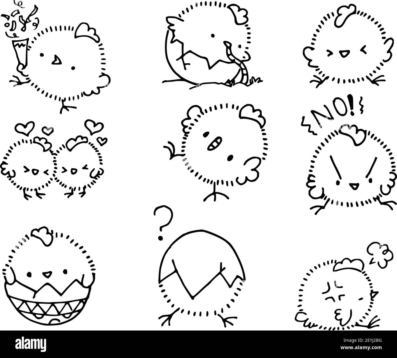 vector cartoon cute chick stickers emoji set Stock Vector Image & Art