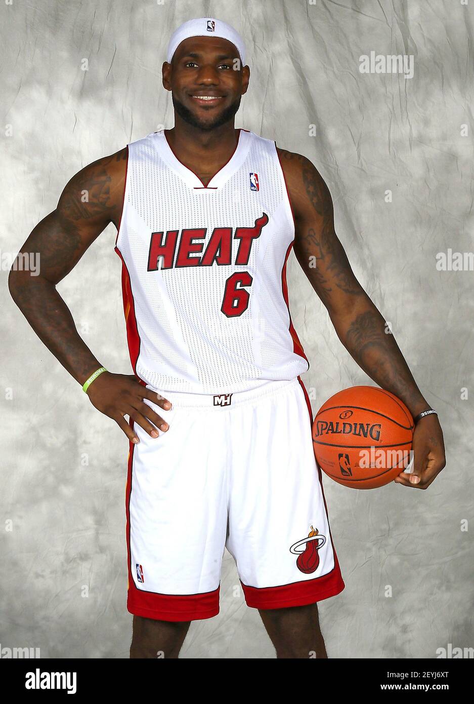 The Miami Heat's LeBron James poses for a portrait during the team's Media Day at AmericanAirlines Arena in Miami, Florida, on September 30, 2013. (Photo by David Santiago/El Nuevo Herald/MCT/Sipa USA) Stock Photo