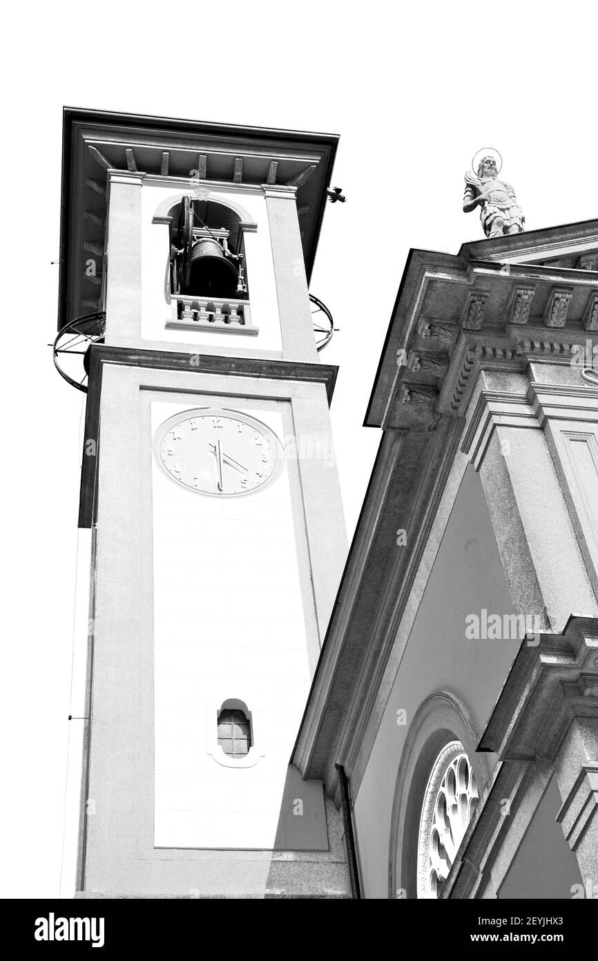 Building clock tower in italy europe old stone and bell Stock Photo - Alamy